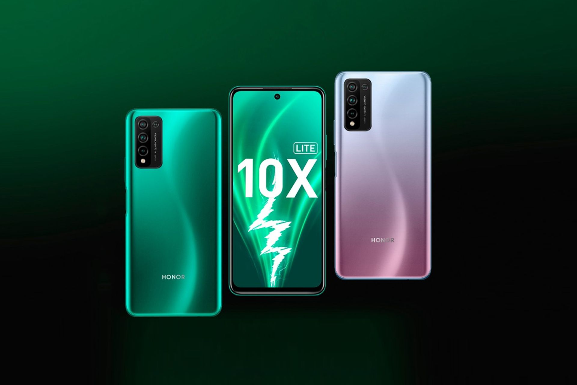 نمای پشت و نمایشگر آنر ۱۰ ایکس لایت / Honor 10X Lite هواوی رنگ سبز و یخی