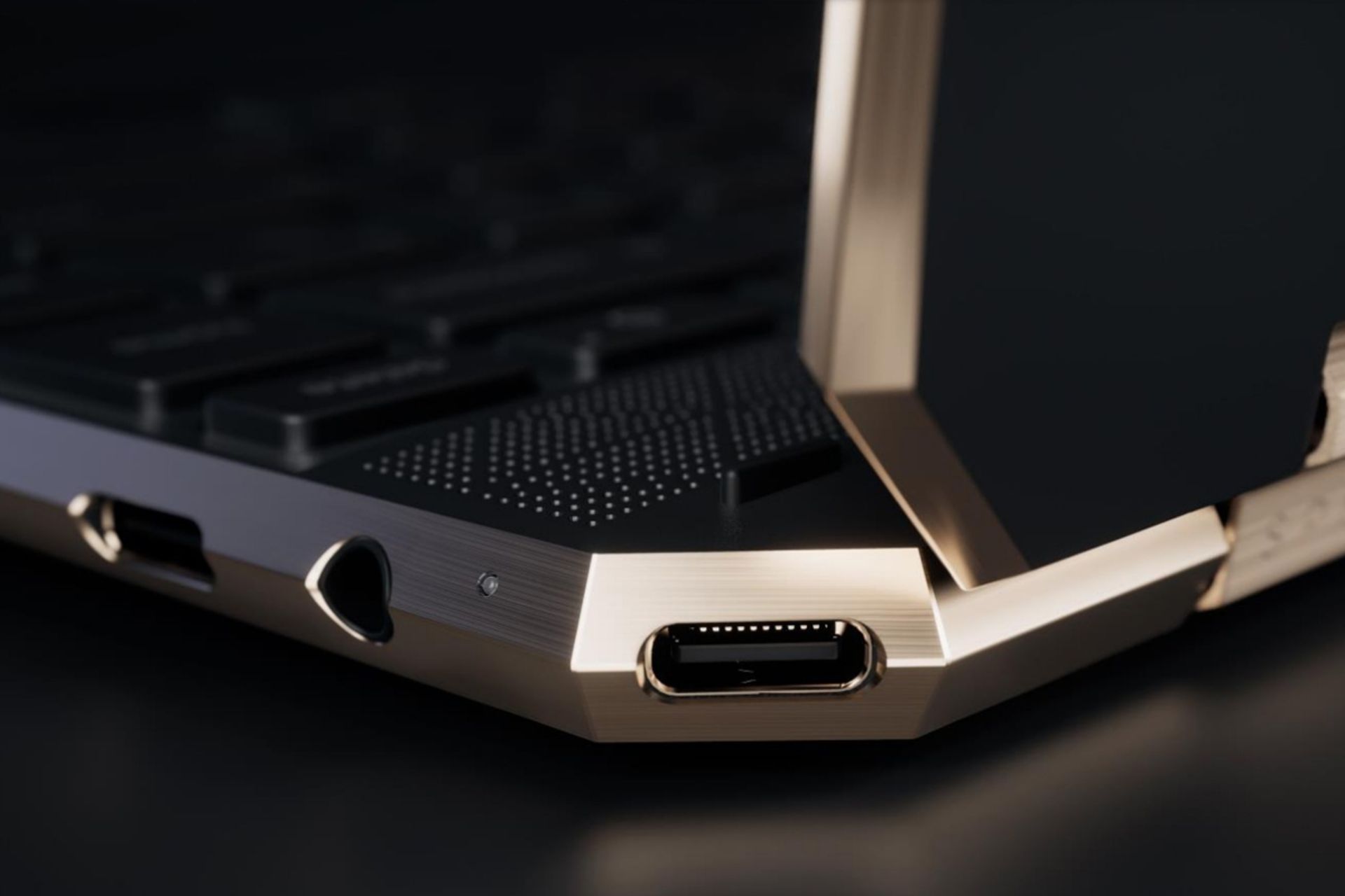 نمای نزدیک تاندربولت 4 در گوشه Spectre x360 14 اچ پی