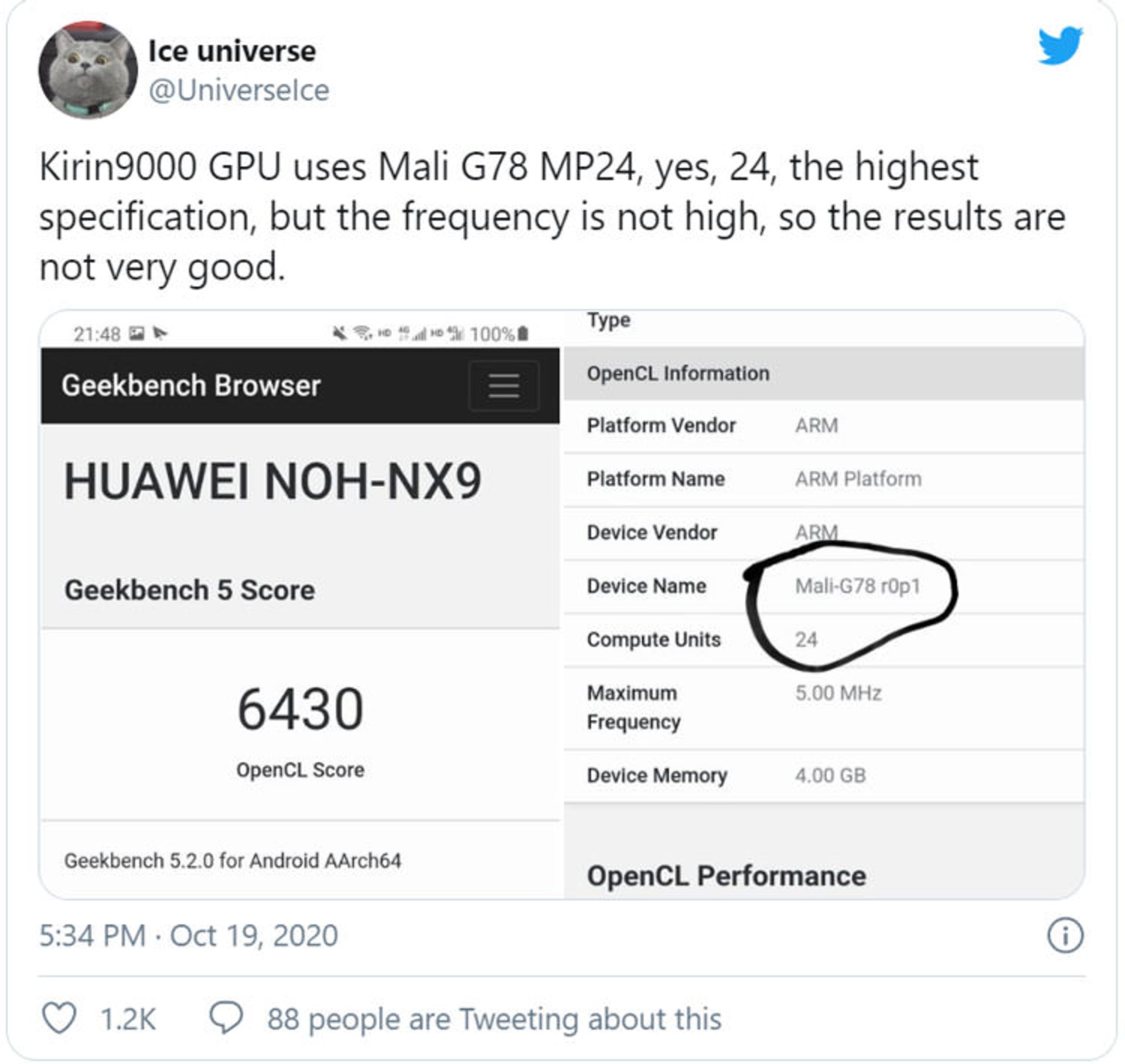 توییت پردازنده گرافیکی کرین ۹۰۰۰ هواوی