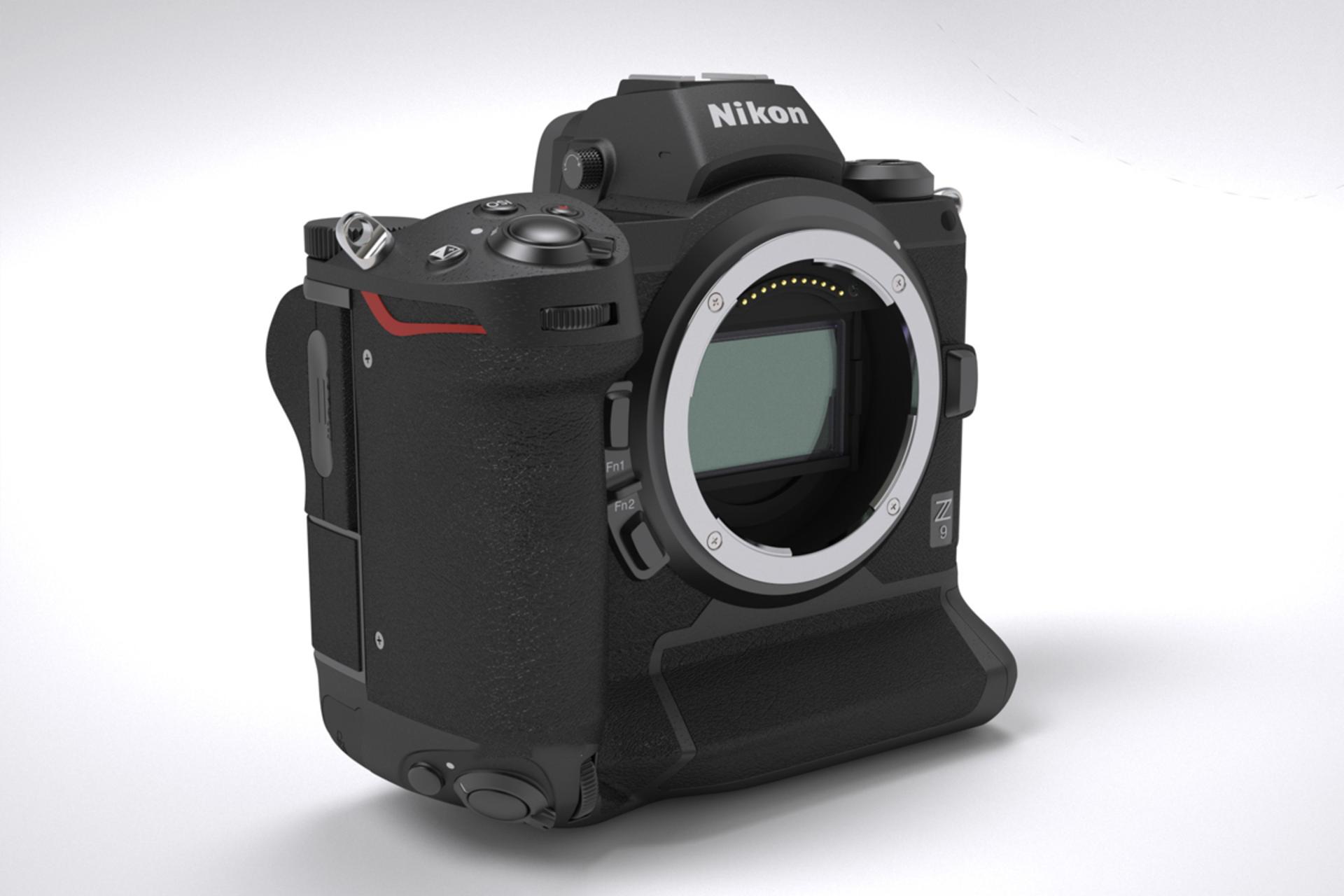 دوربین نیکون زد 9 / Nikon Z9 از نمای سه رخ جلو بدون لنز