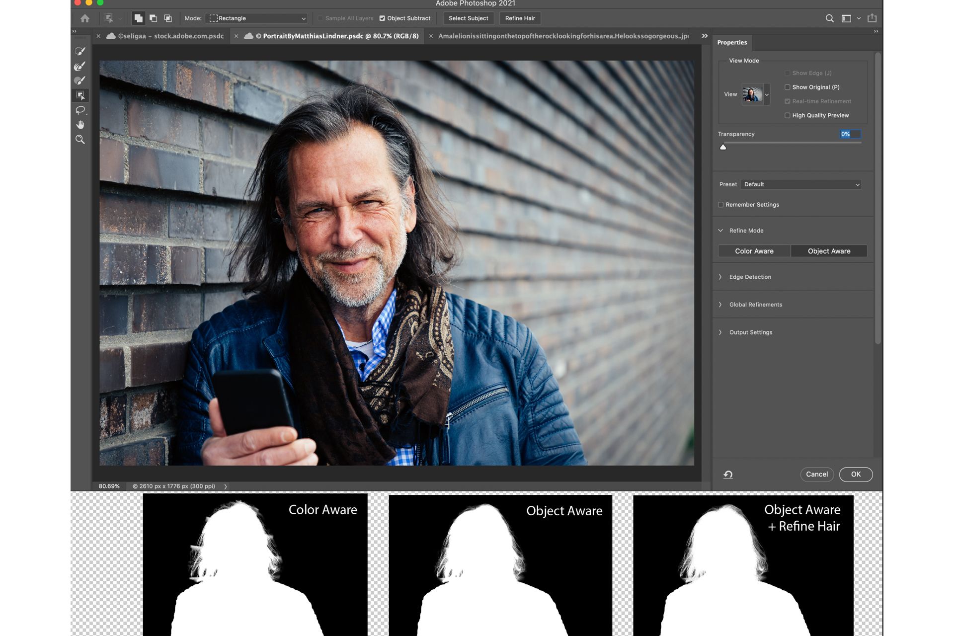 ابزار هوشمند Refine Hair مرد موبلند خندان در آپدیت جدید فتوشاپ / Photoshop