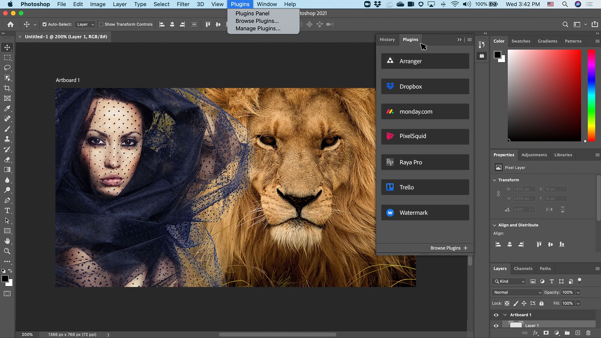 ابزار پلاگین جدید فتوشاپ / Photoshop زن در کنار شیر