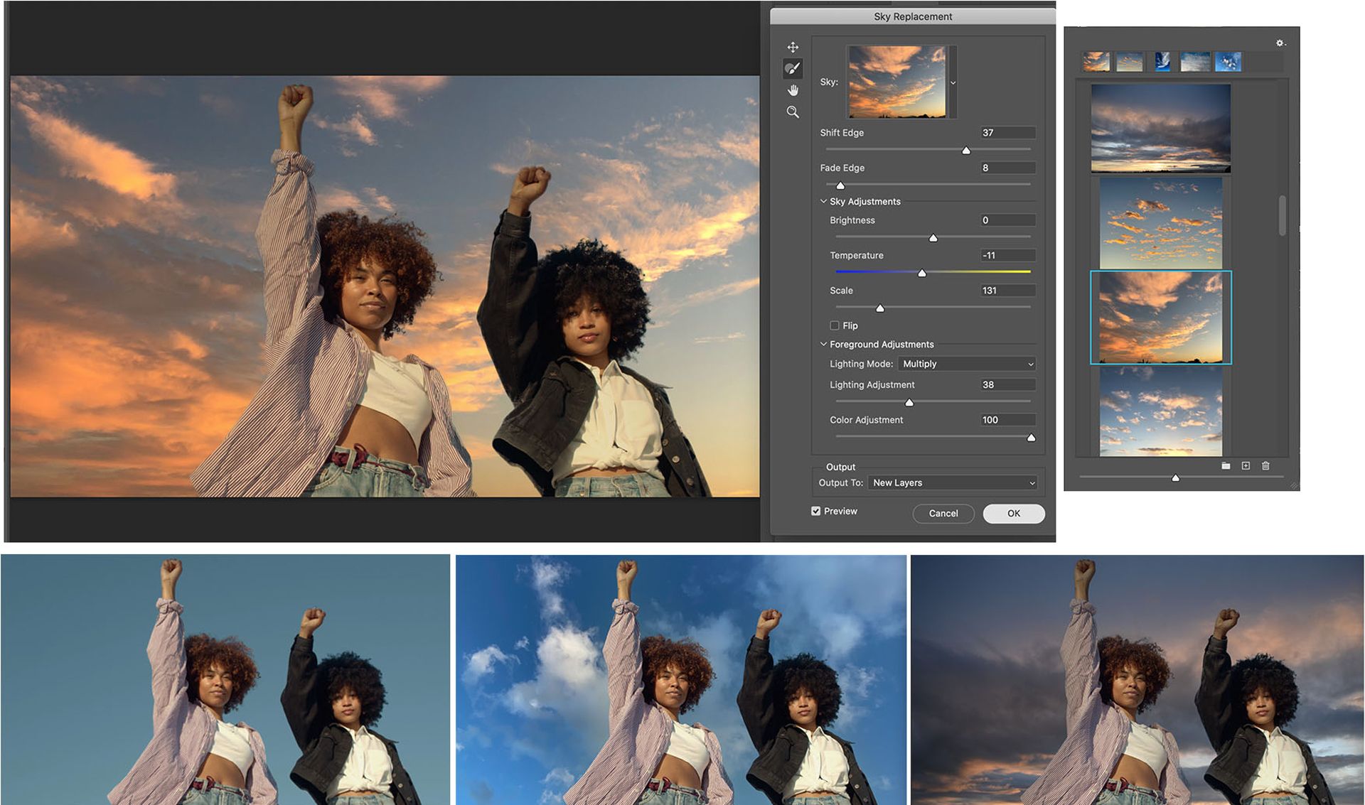 ابزار جایگزینی آسمان / Sky Replacement در فتوشاپ / Photoshop دو زن با دست بالا