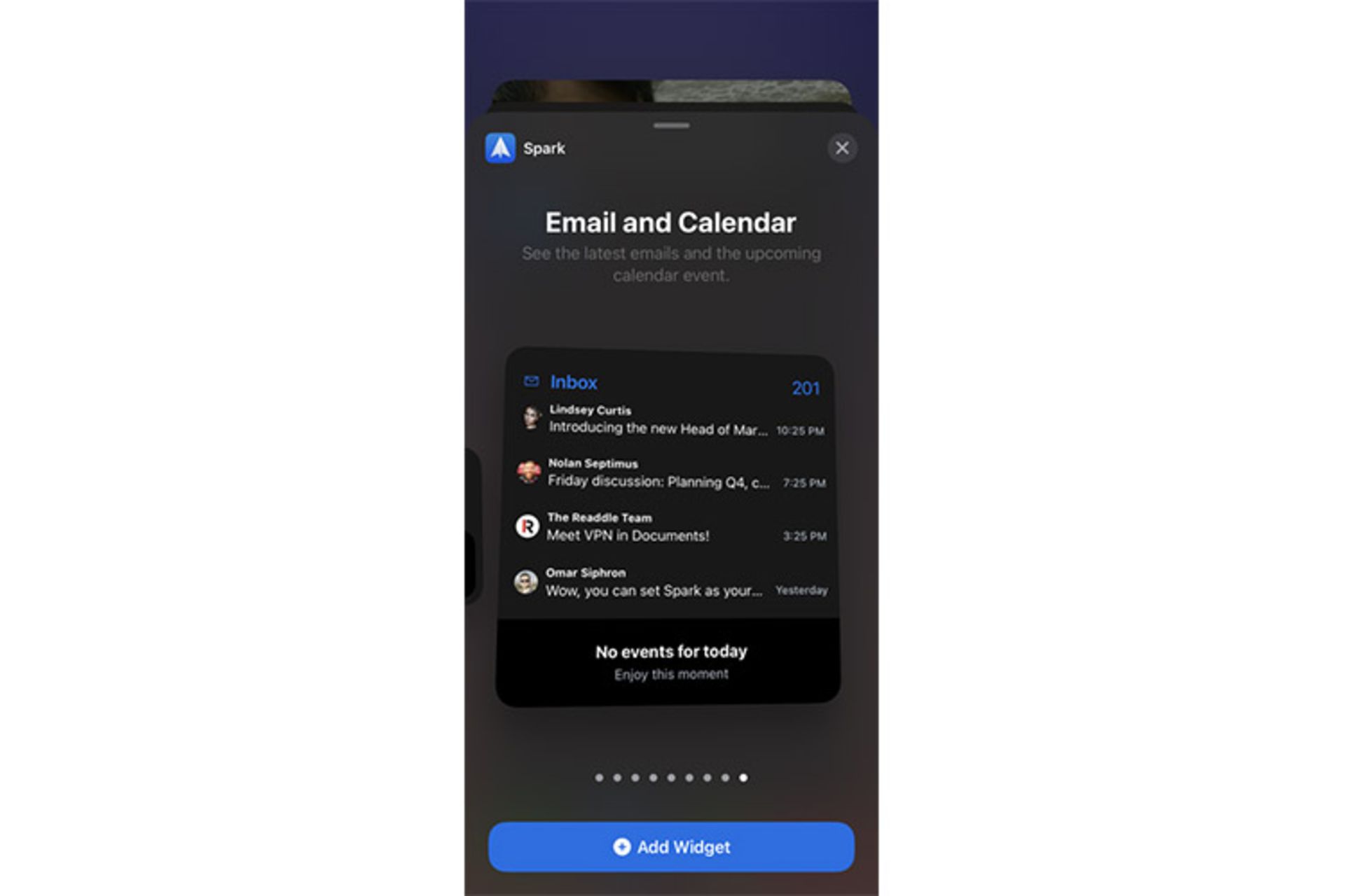 spark mail ios widget