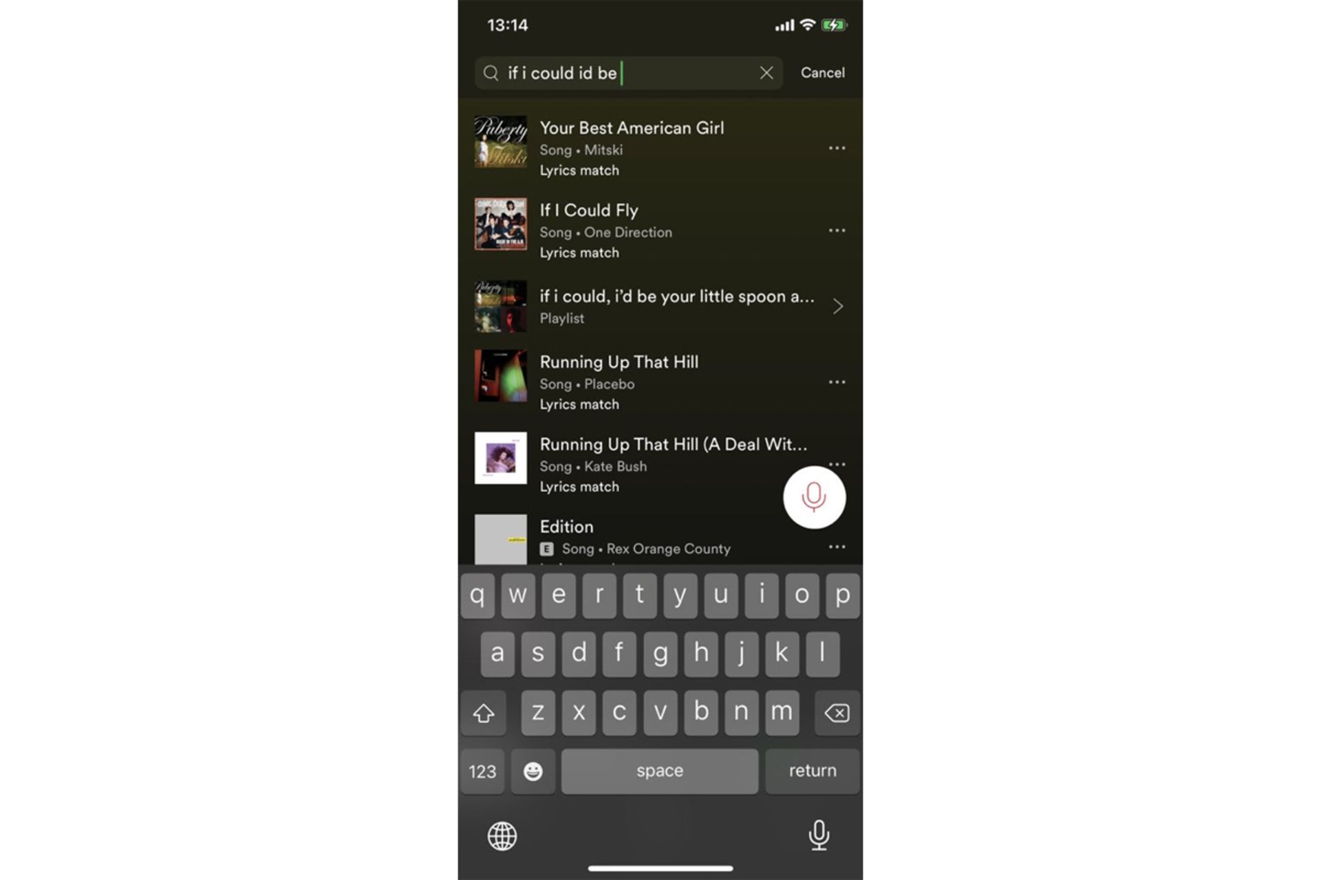 جستجو آهنگ براساس متن در نسخه iOS اسپاتیفای / Spotify