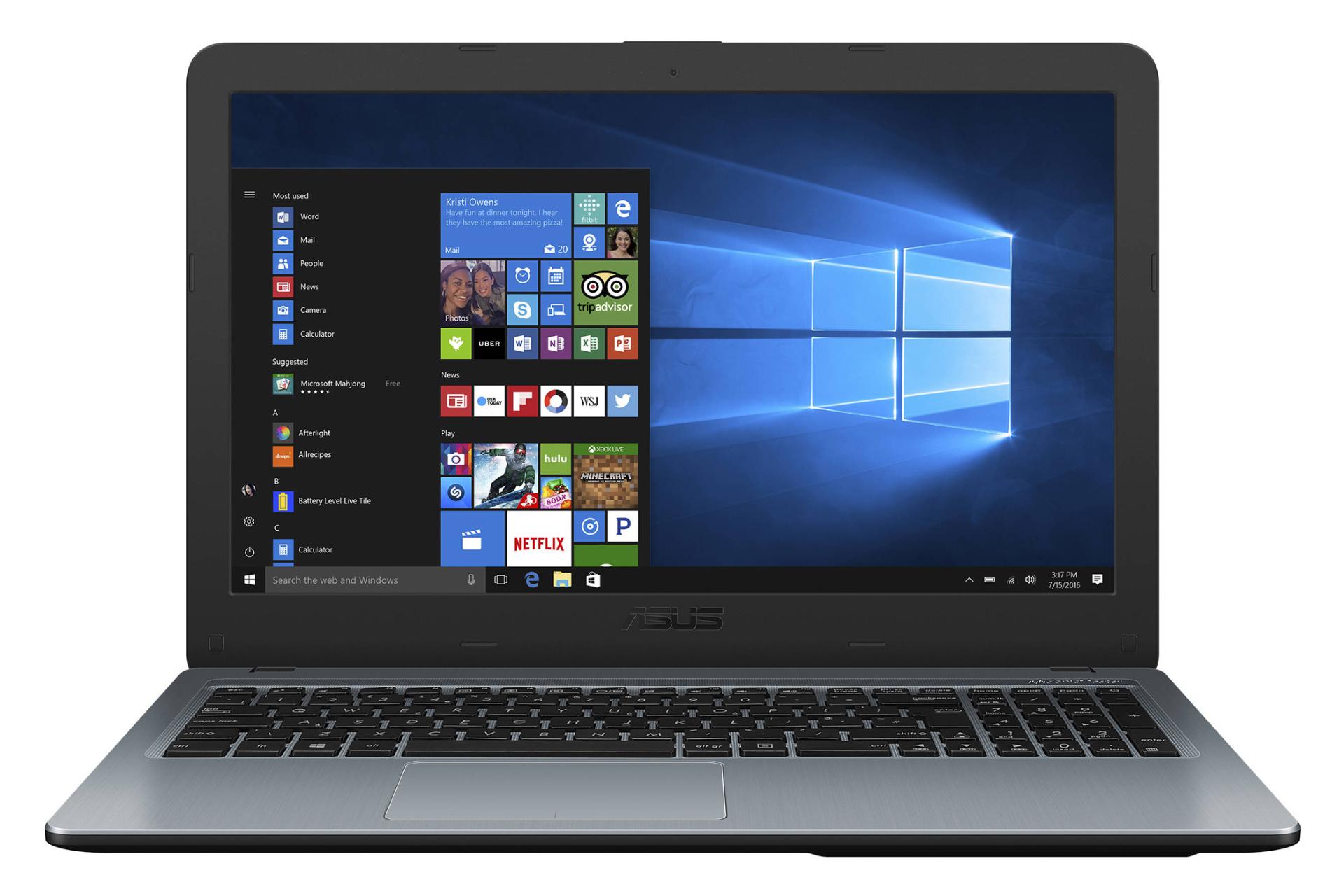 نمای جلو لپ تاپ ایسوس ویووبوک مکس X540BA با صفحه روشن