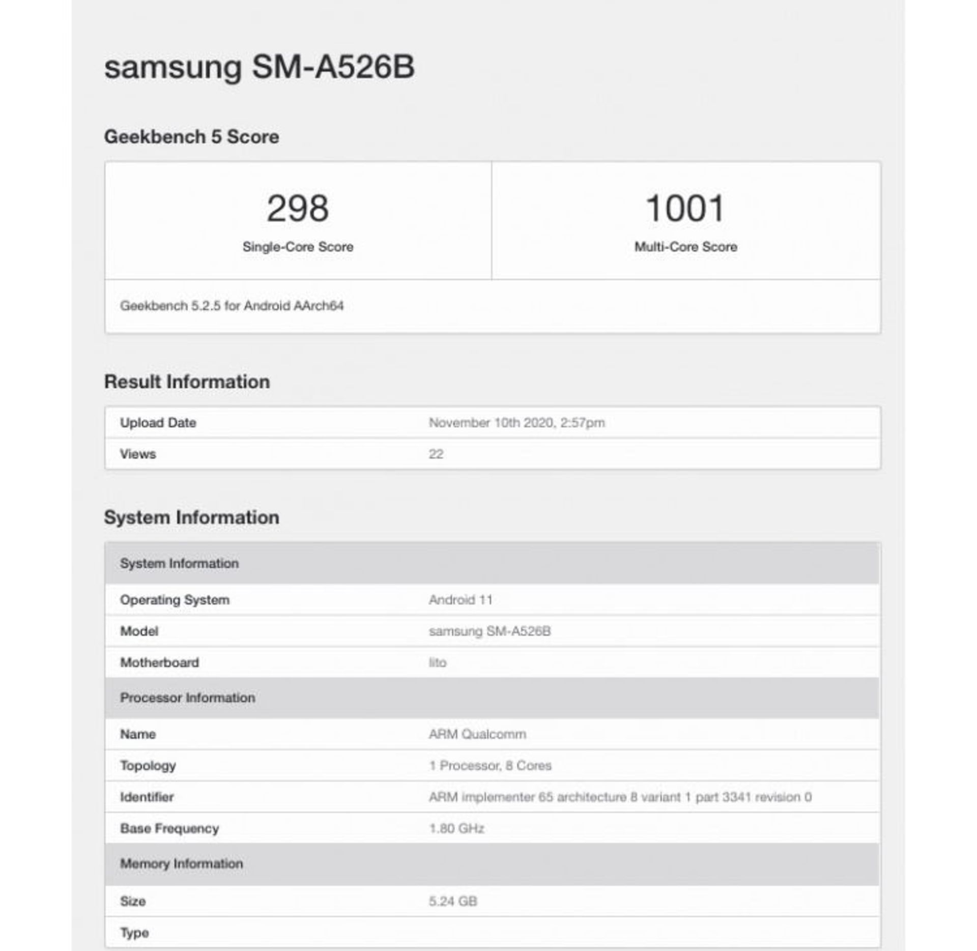 بنچمارک گلکسی A52 سامسونگ