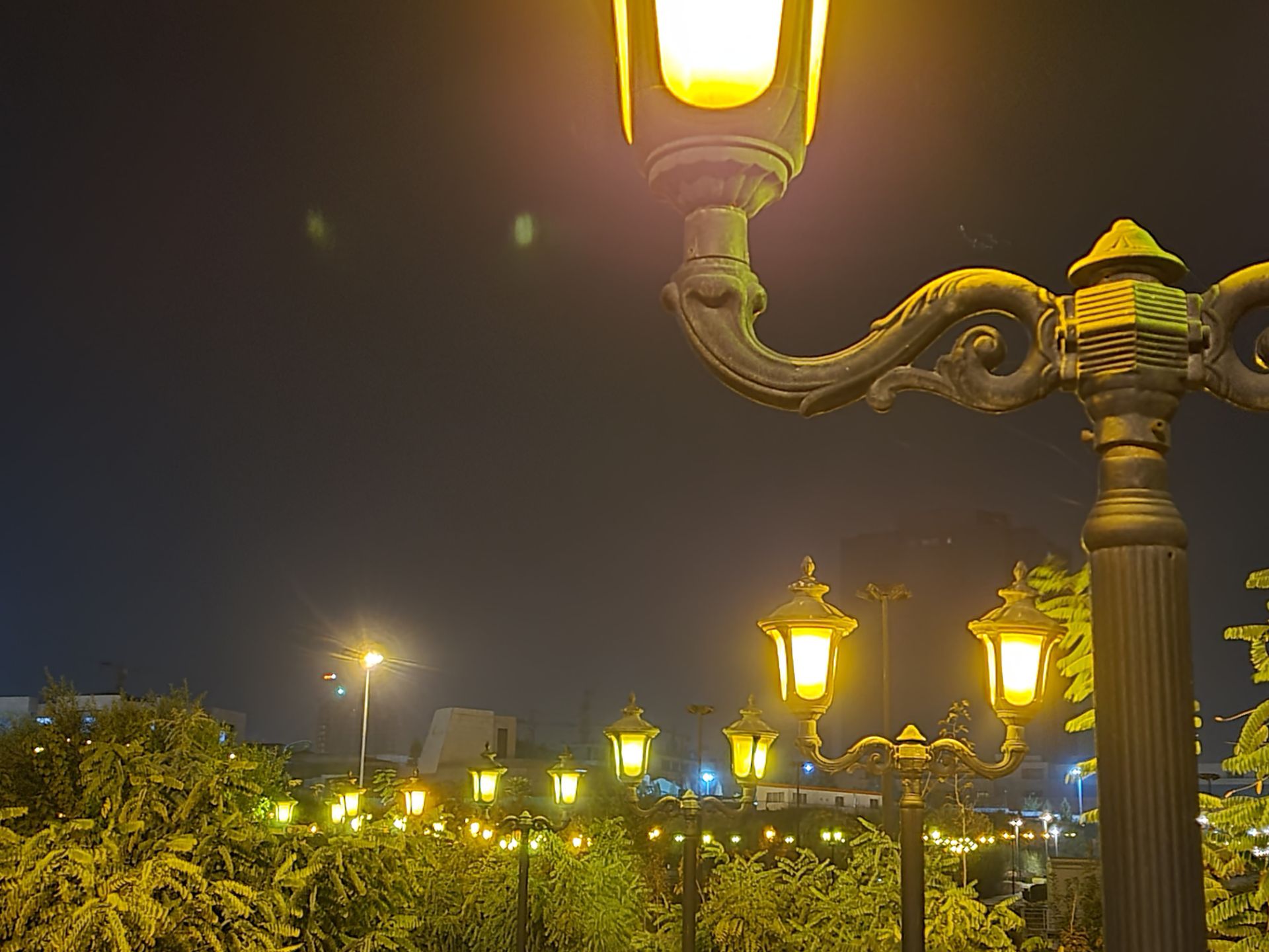 نمونه عکس 2x دوربین واید گلکسی زد فولد ۲ در تاریکی - چراغ های باغ کتاب تهران