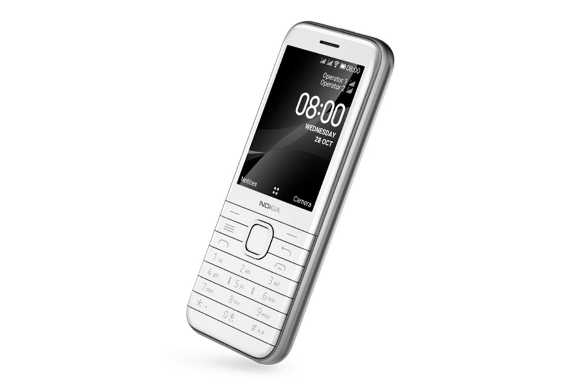 نمای کنار گوشی نوکیا 8000 نسخه 4G رنگ سفید