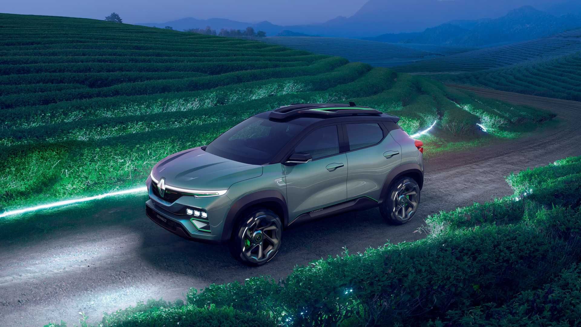 نمای سه چهارم کراس اور مفهومی رنو کیگر / Renault Kiger Crossover در جاده 
