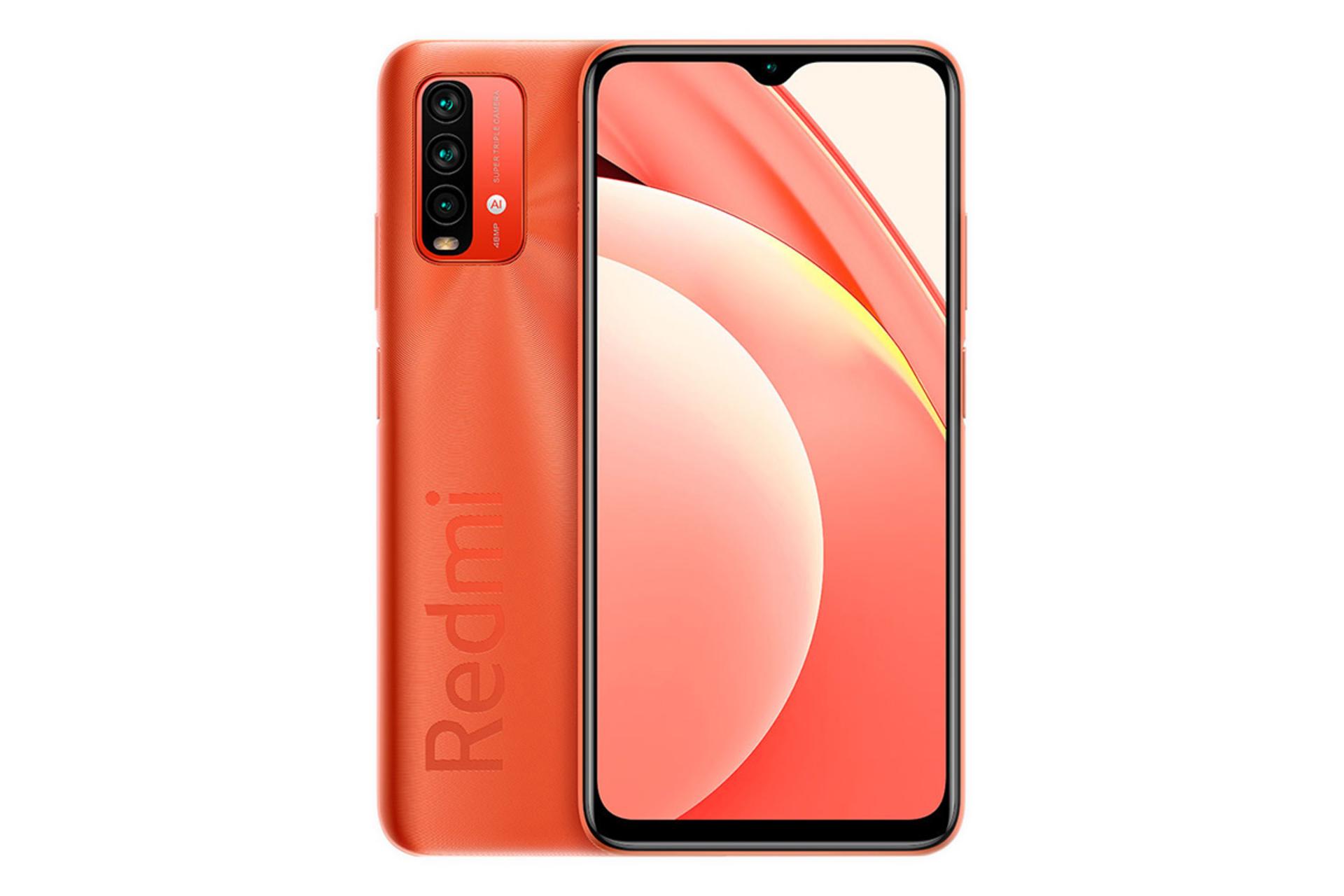 نمای پشت و جلو گوشی شیائومی ردمی نوت 9 نسخه 4G رنگ نارنجی