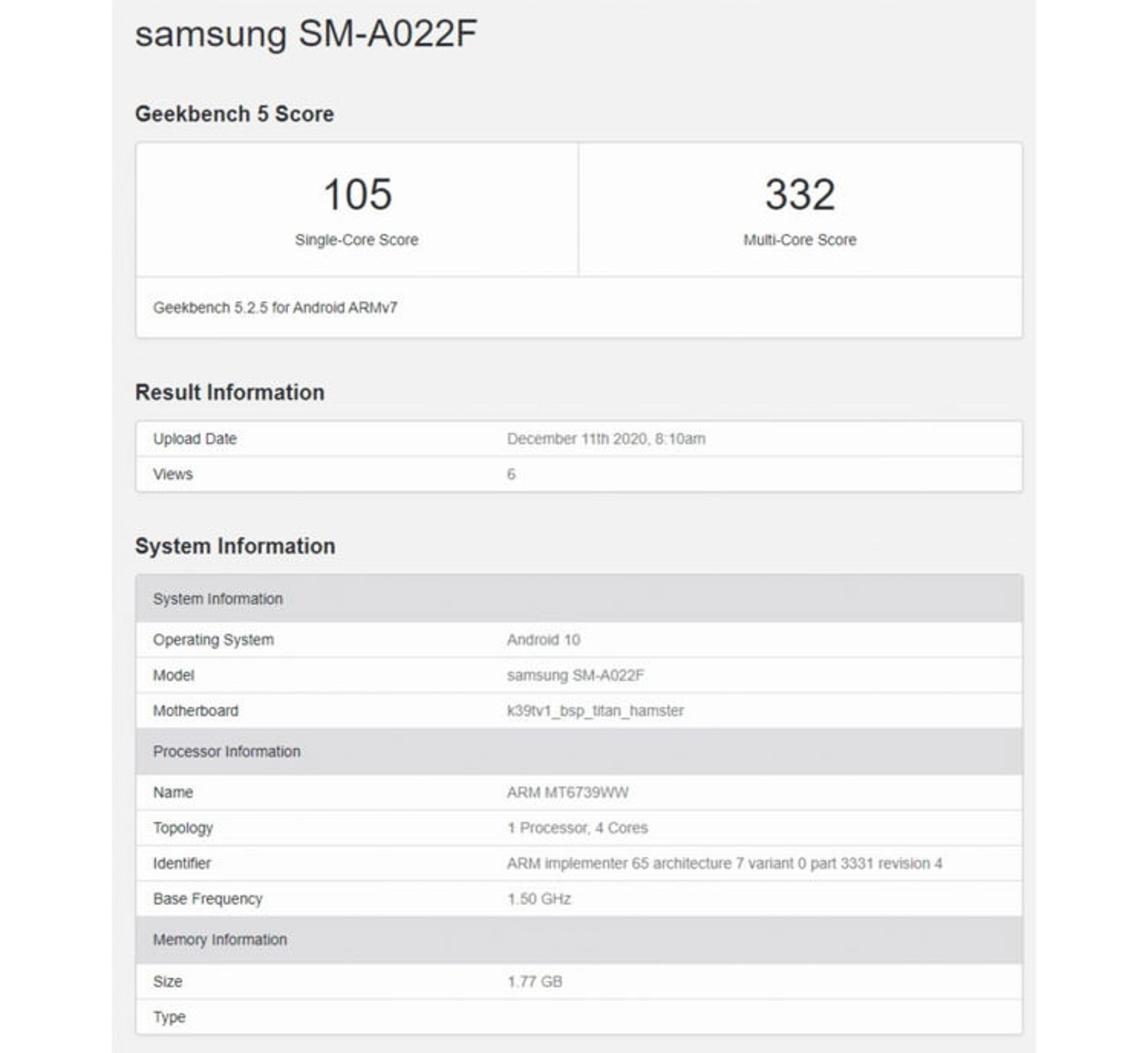 بنچمارک گلکسی A02 سامسونگ