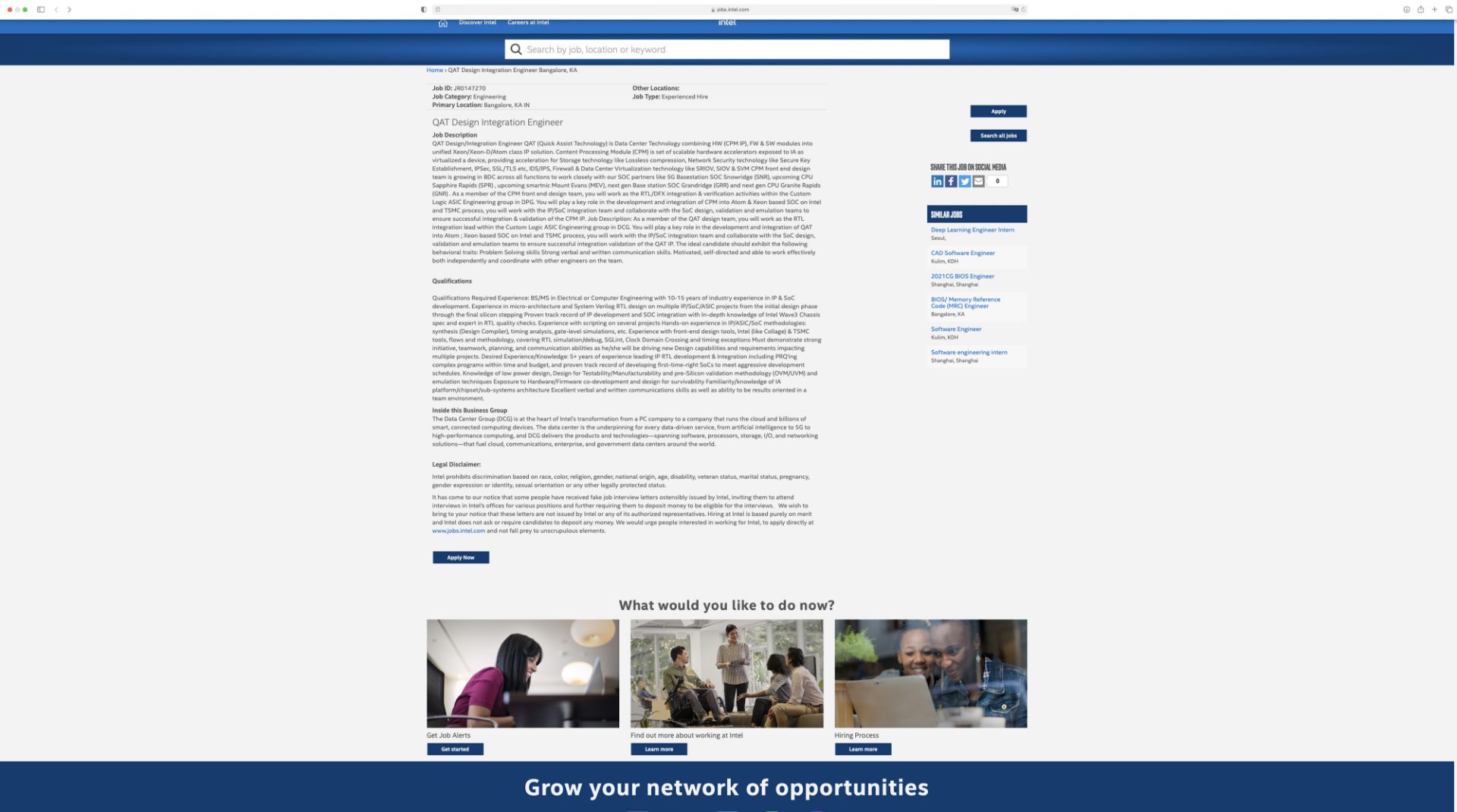 صفحه سایت اینتل برای شظح شغل ها 