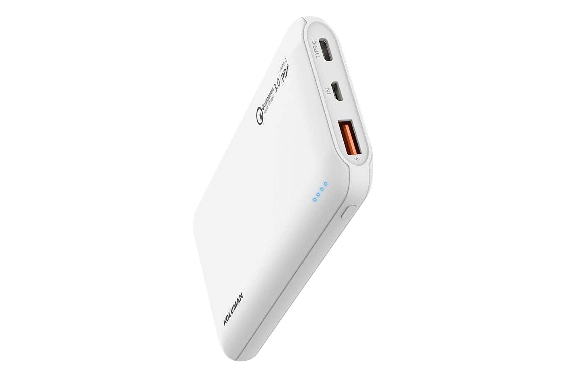 درگاه پاور بانک کلومن KP-355 با ظرفیت 10000 میلی‌آمپر ساعت Koluman KP-355 10000mAh سفید