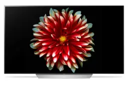 نمای جلو تلویزیون ال جی OLED55C7 در حالت روشن