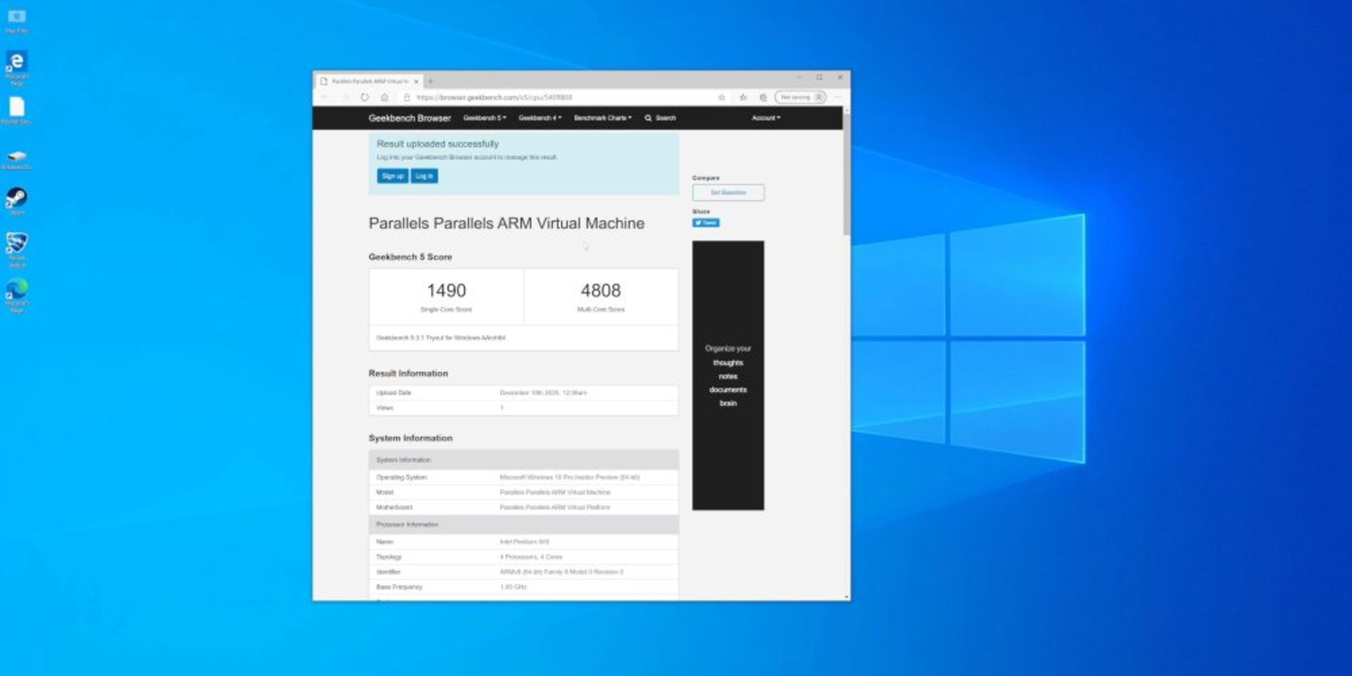 امتیاز بنچمارک گیک‌بنچ مک M1 در حالت شبیه‌ساز ویندوز