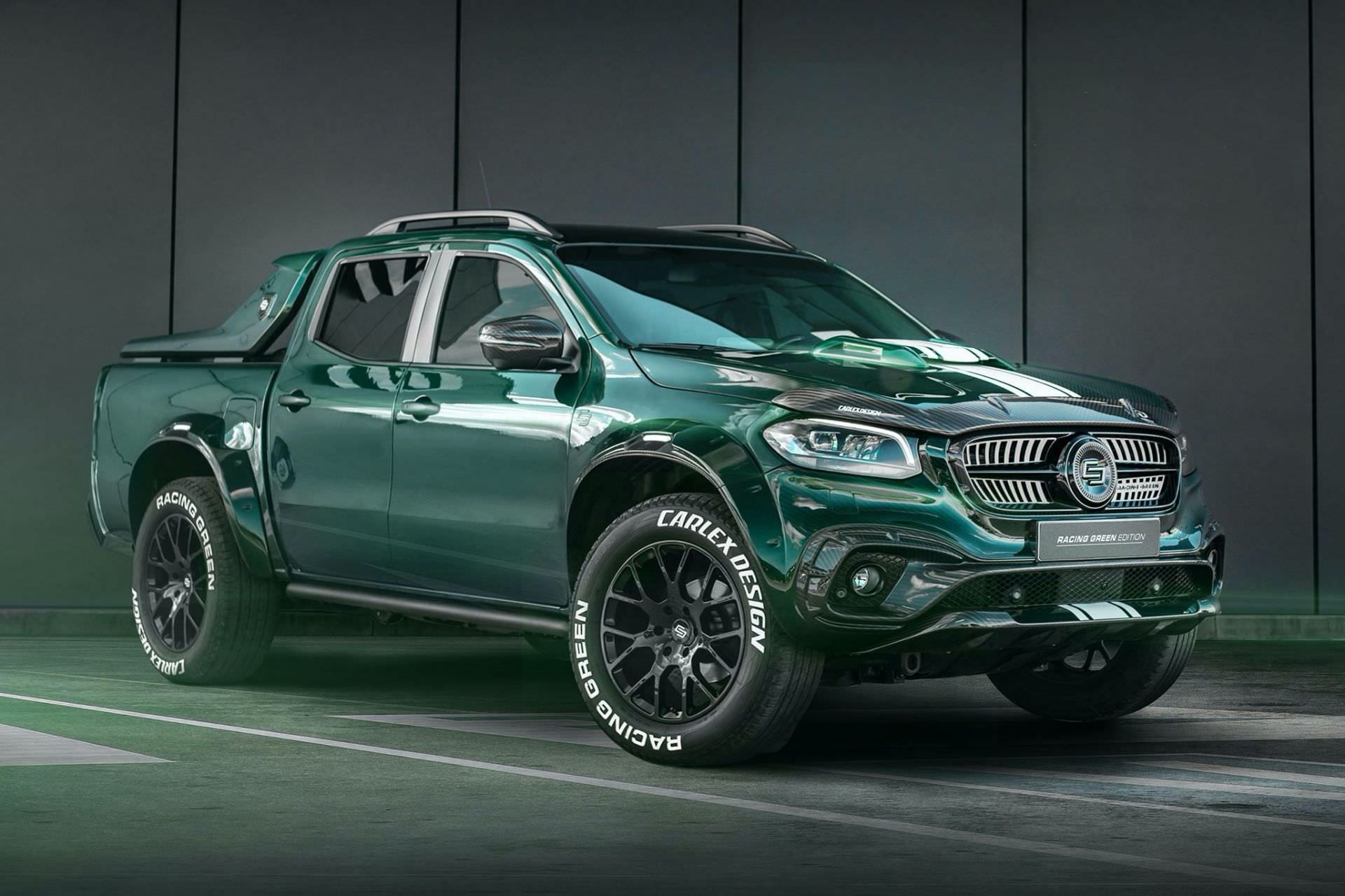 نمای جانبی وانت پیکاپ مرسدس بنز کلاس X با تیونینگ کارلکس دیزاین / Carlex Design Mercedes-Benz X-Class و طرح رنگ سبز مسابقه ای