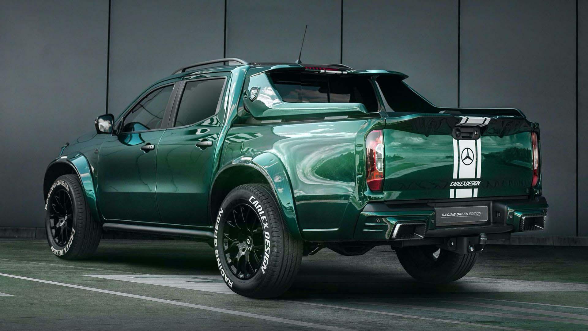 نمای عقب وانت پیکاپ مرسدس بنز کلاس X با تیونینگ کارلکس دیزاین / Carlex Design Mercedes-Benz X-Class و طرح رنگ سبز مسابقه ای