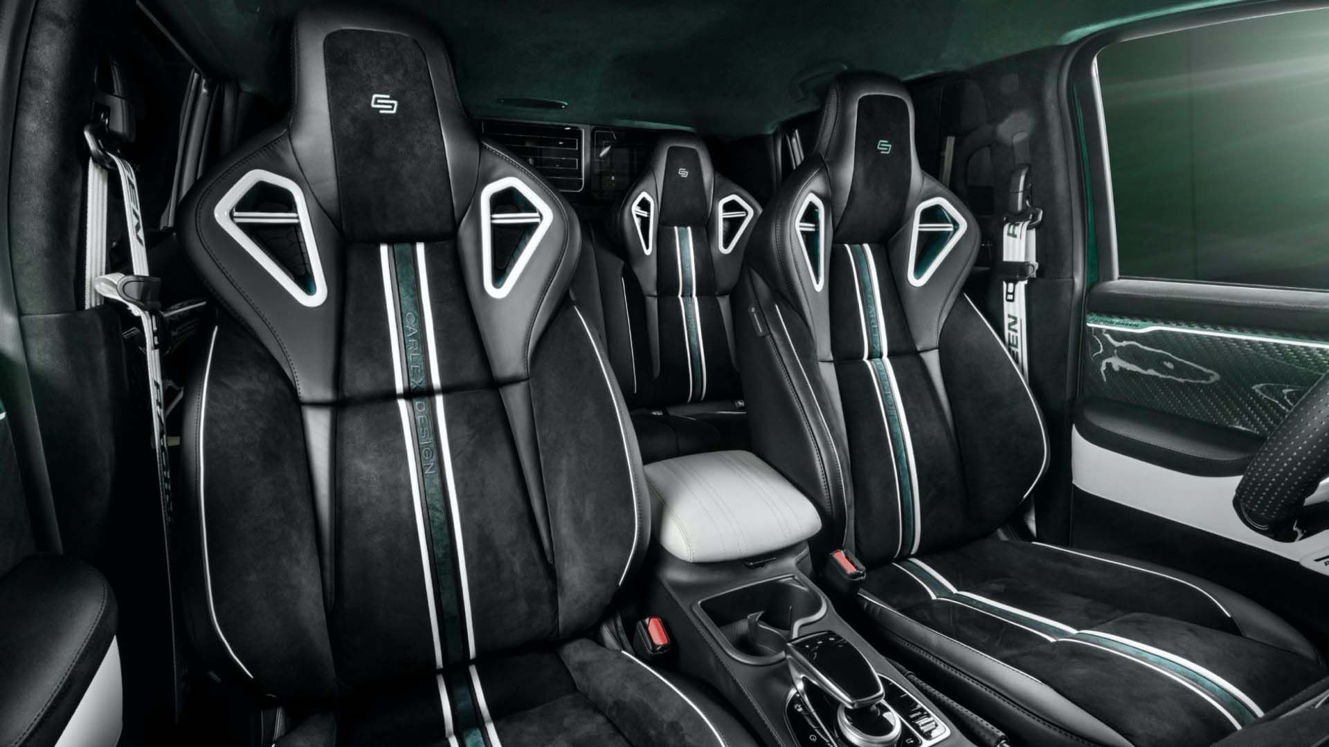 نمای صندلی های وانت پیکاپ مرسدس بنز کلاس X با تیونینگ کارلکس دیزاین / Carlex Design Mercedes-Benz X-Class و طرح رنگ سبز مسابقه ای