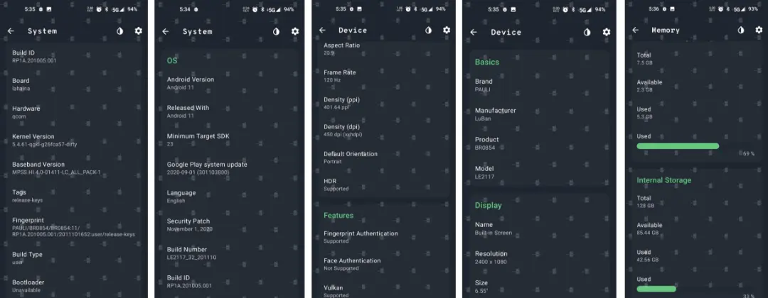 اسکرین شات نرم افزار وان پلاس ۹ / OnePlus 9 5G فاش شده