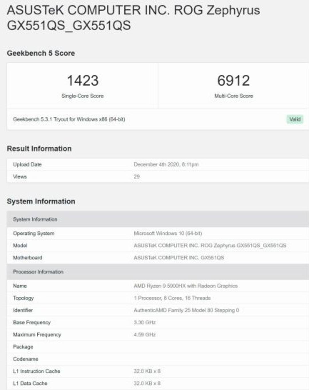 نتایج بنچمارک رایزن 9 5900HX