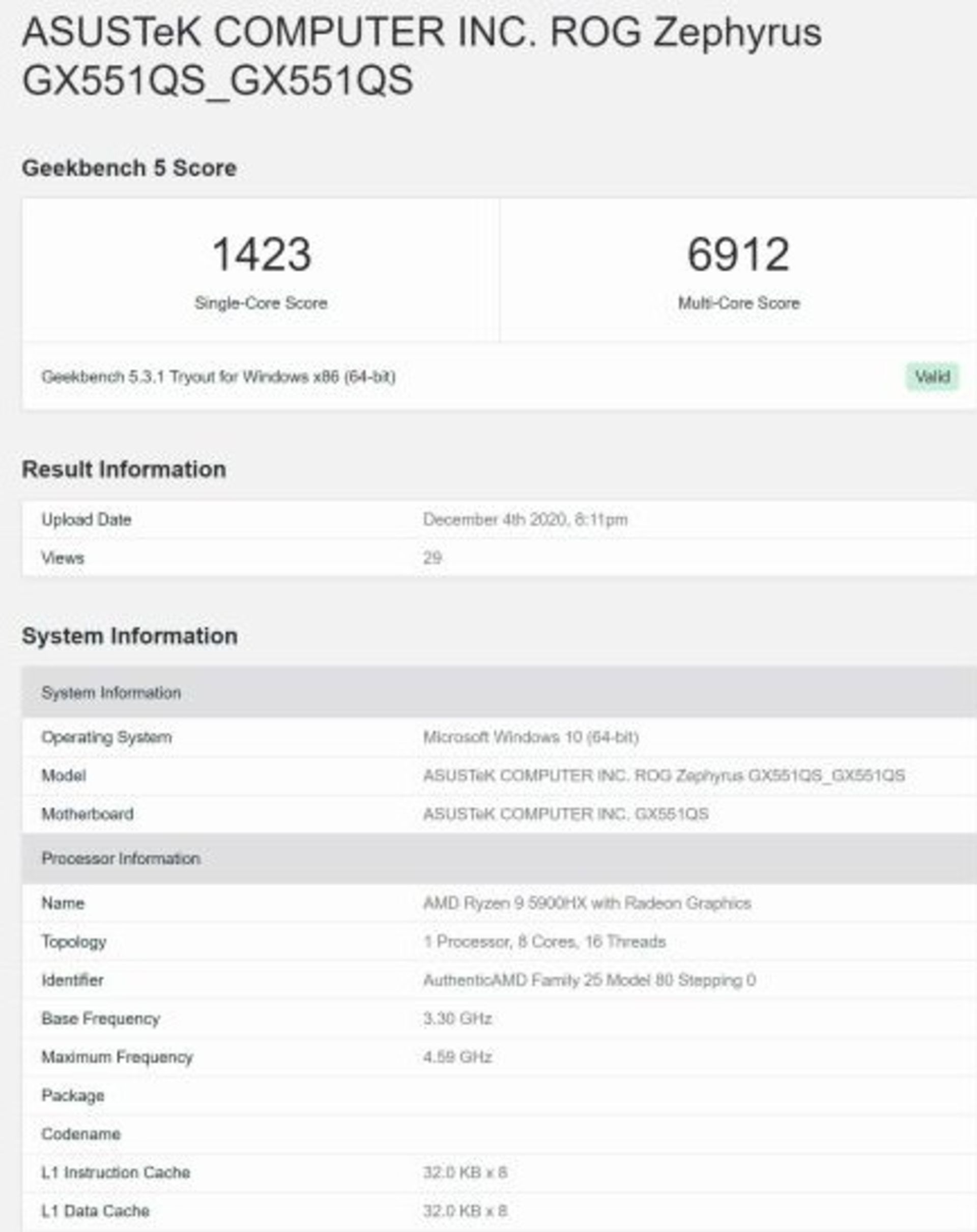نتایج بنچمارک رایزن 9 5900HX
