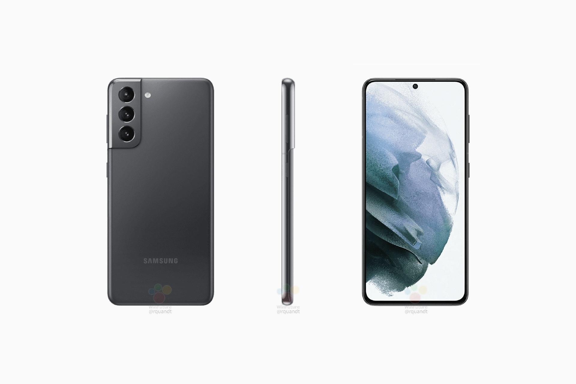 پشت و نمایشگر و نیم رخ گلکسی اس ۲۱ / Galaxy S21 پلاس سامسونگ رنگ مشکی در رندر فاش شده