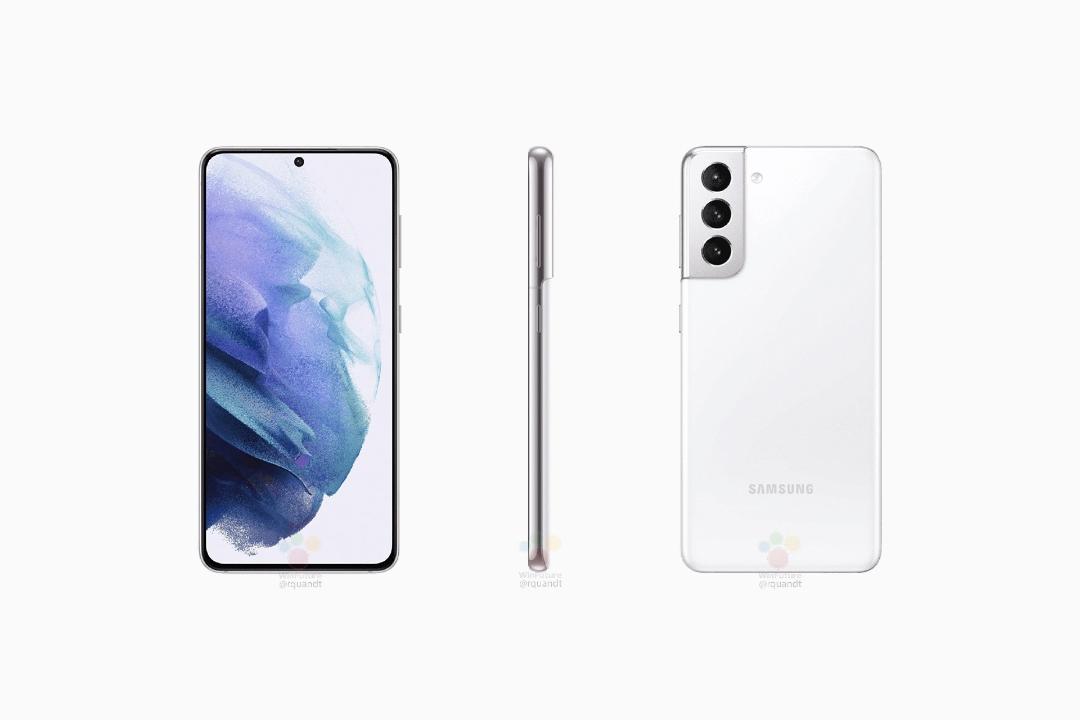 پشت و نمایشگر و نیم رخ گلکسی اس ۲۱ / Galaxy S21 پلاس سامسونگ رنگ سفید در رندر فاش شده