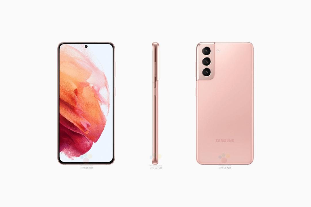 پشت و نمایشگر و نیم رخ گلکسی اس ۲۱ / Galaxy S21 پلاس سامسونگ رنگ صورتی در رندر فاش شده