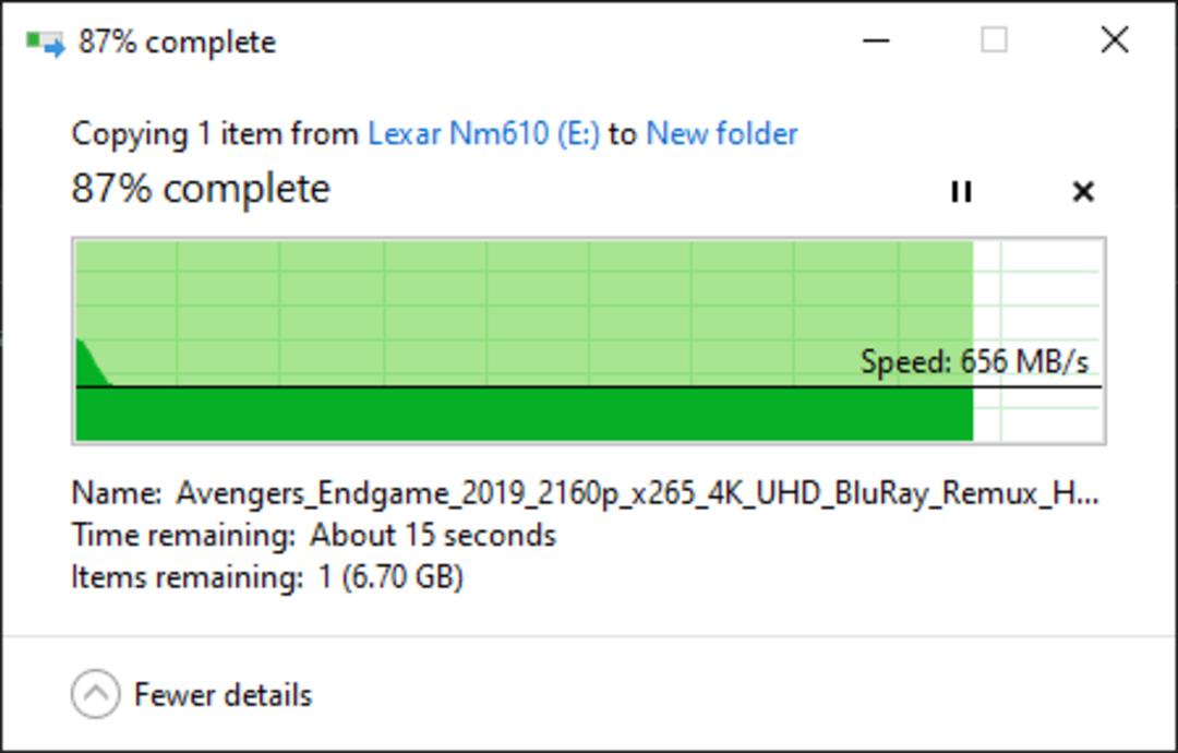آزمایش نوشتن فایل حجیم روی NM610 لکسار