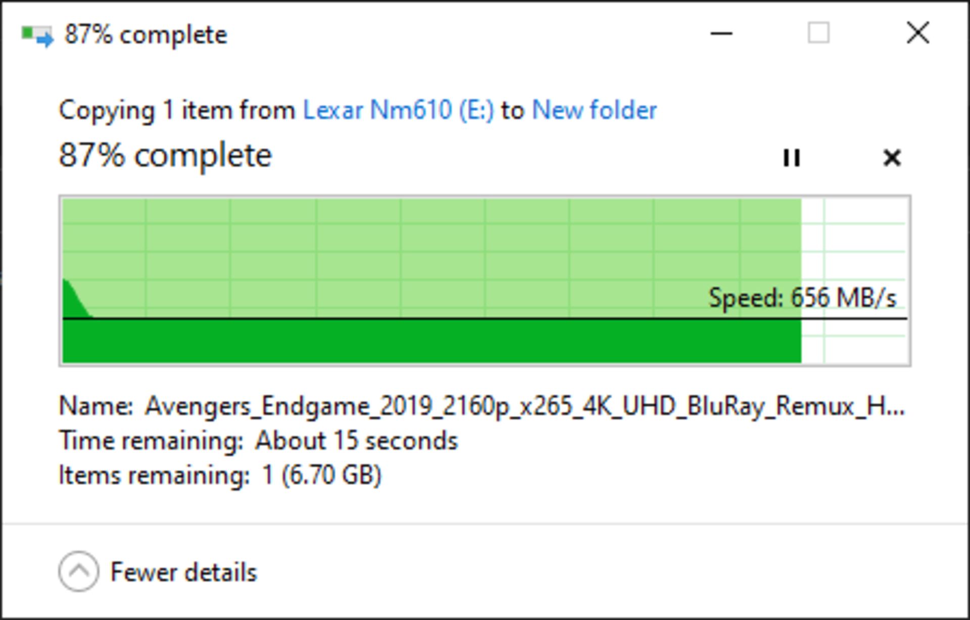آزمایش نوشتن فایل حجیم روی NM610 لکسار