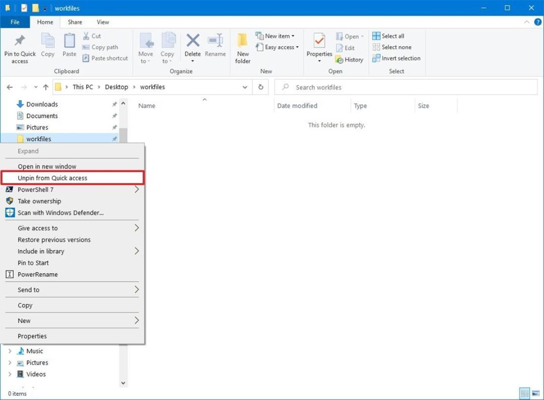 Unpin from Quick access