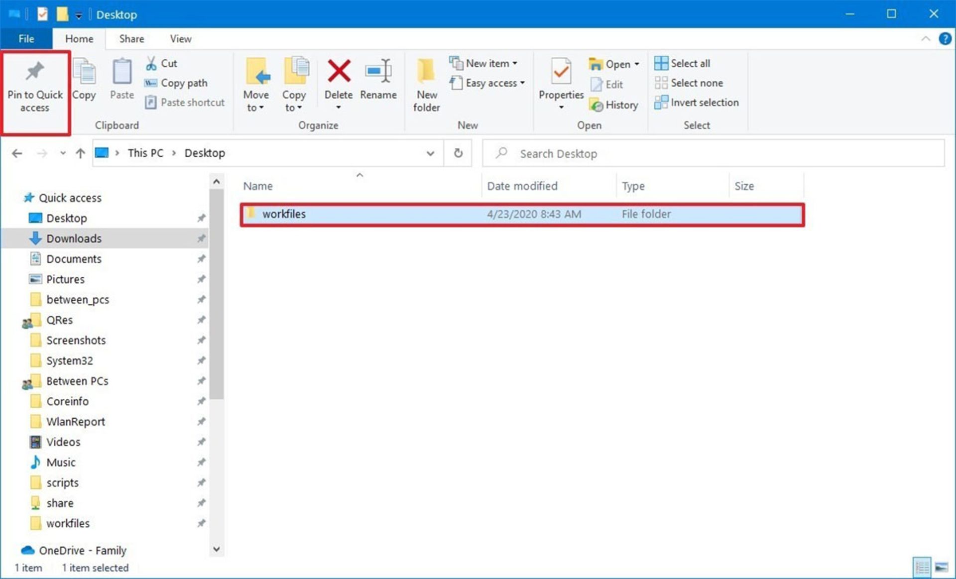 Pin to Quick access