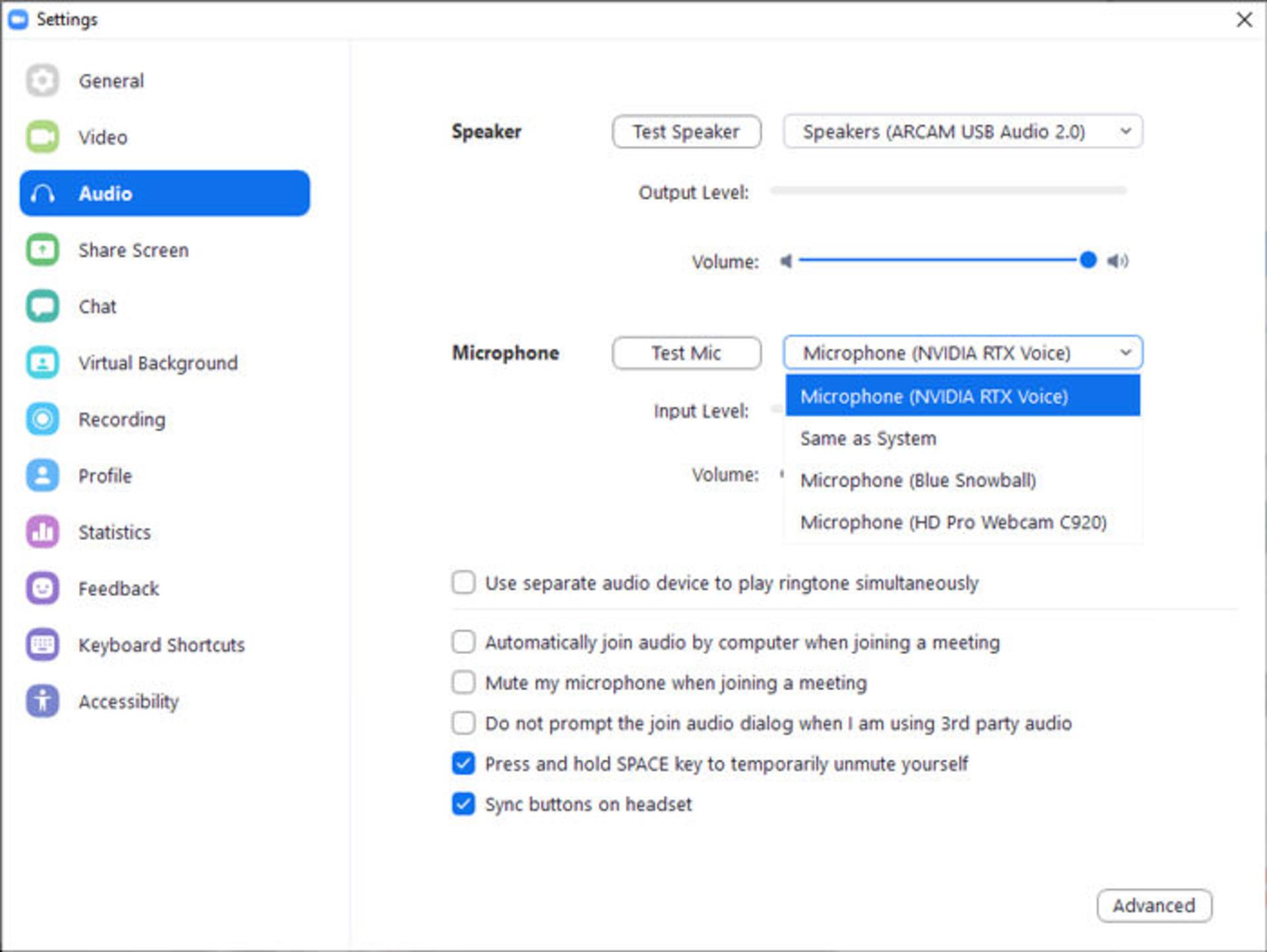 تنظیمات RTX Voice در زوم