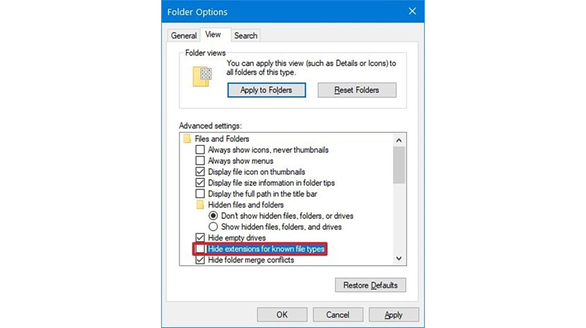 Hide extension for known file types