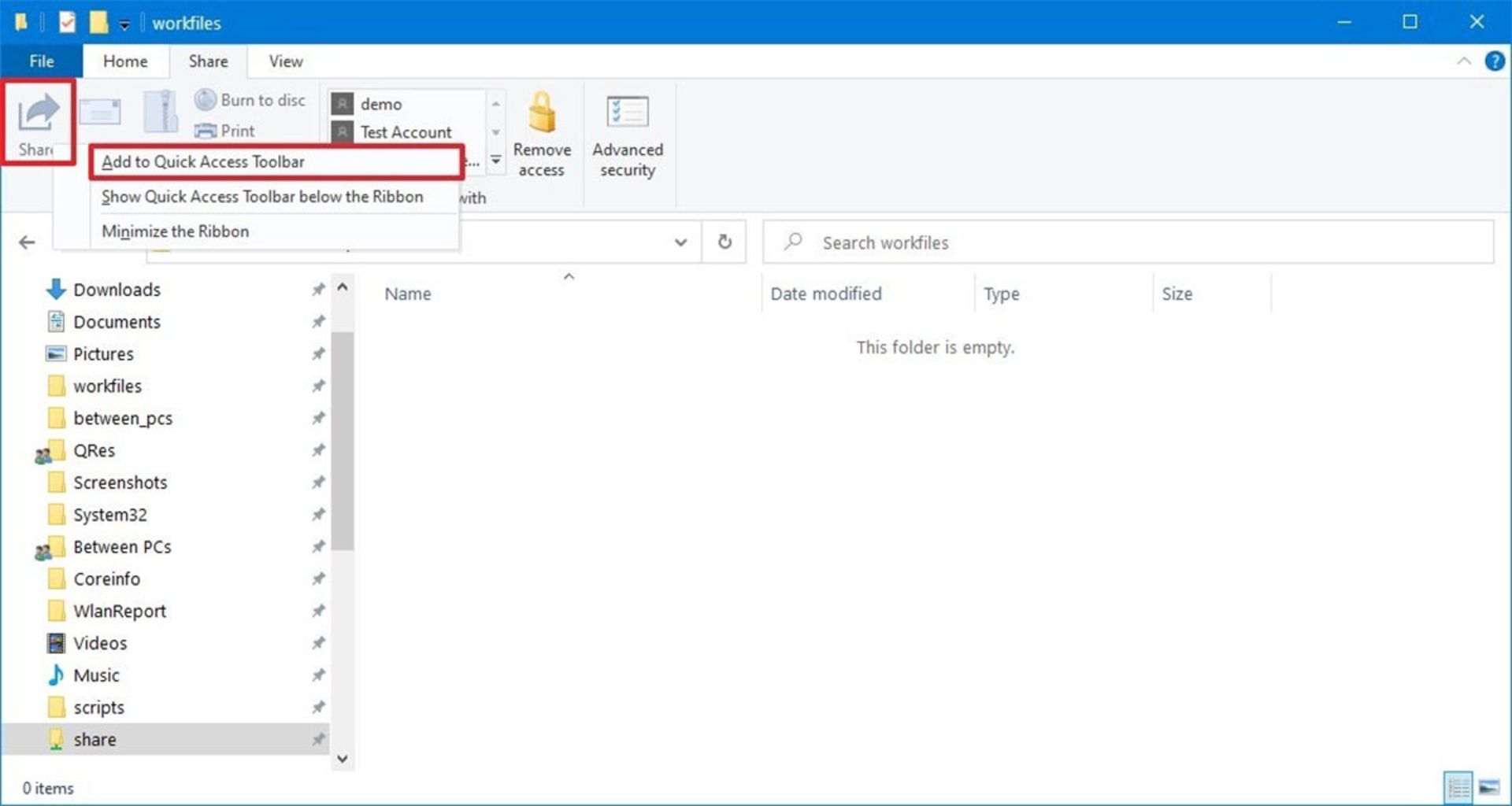 Add to Quick Access toolbar