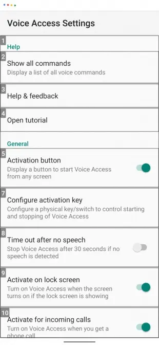 تنظیمات Voice Access - 2