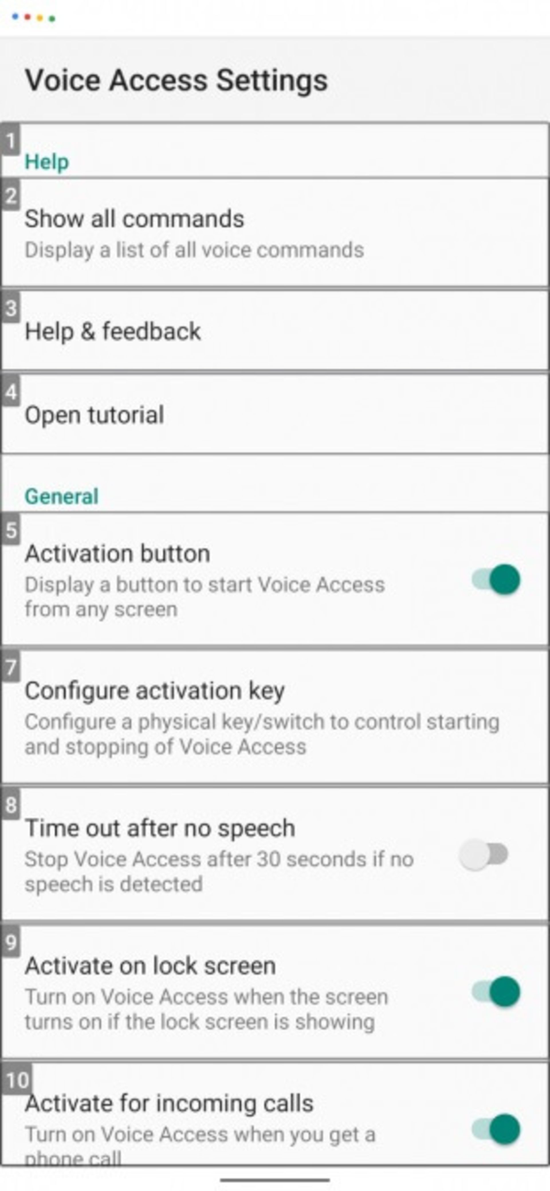 تنظیمات Voice Access - 2