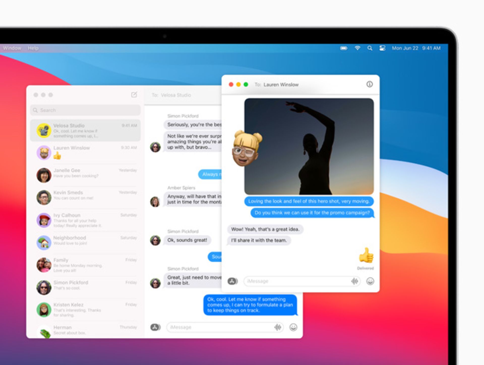رابط کاربری Messages در سیستم عامل دسکتاپ اپل macOS Big Sur