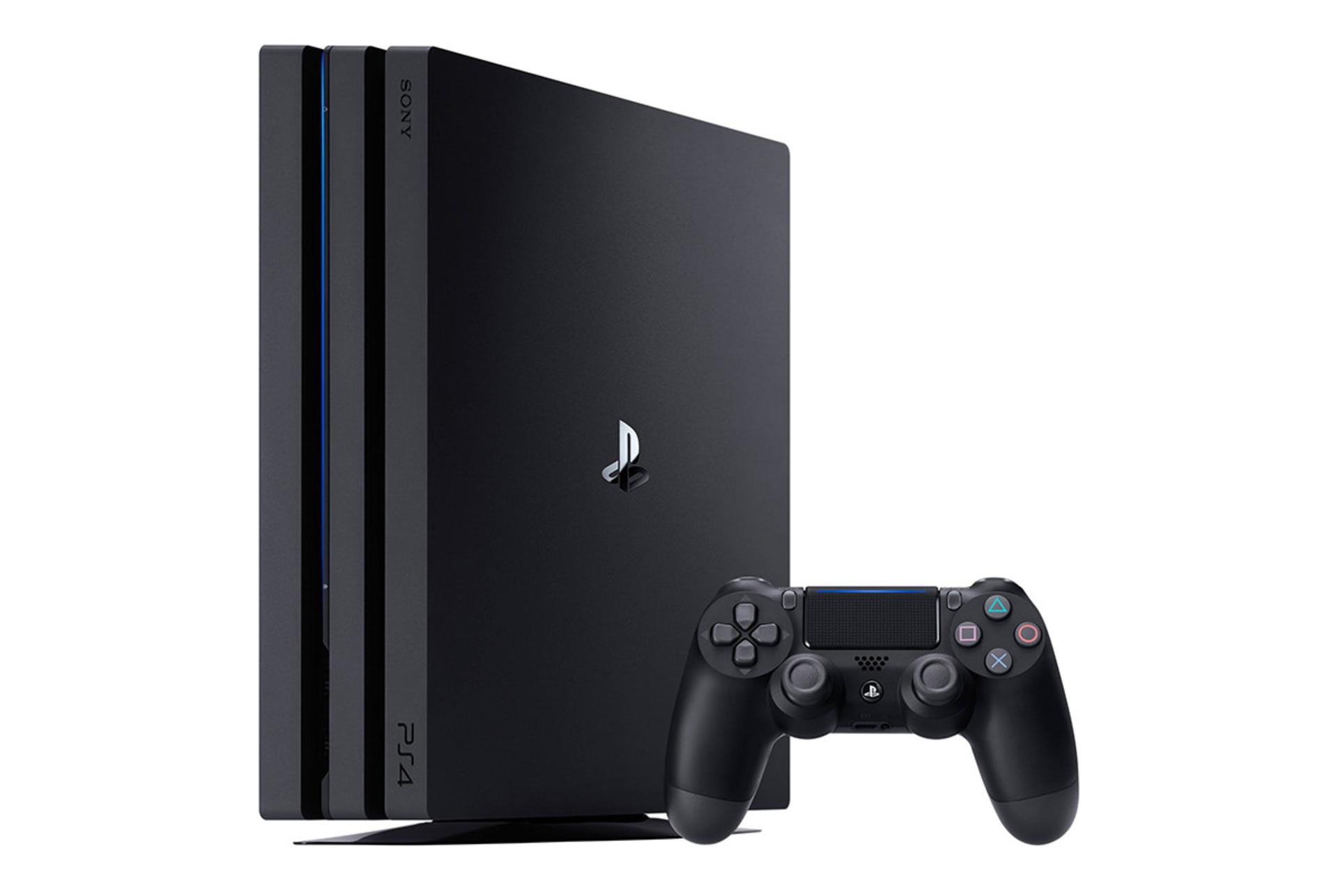 مرجع متخصصين ايران پلي استيشن 4 پرو سوني نماي جلو به صورت ايستاده با دسته / Sony Playstation 4 Pro
