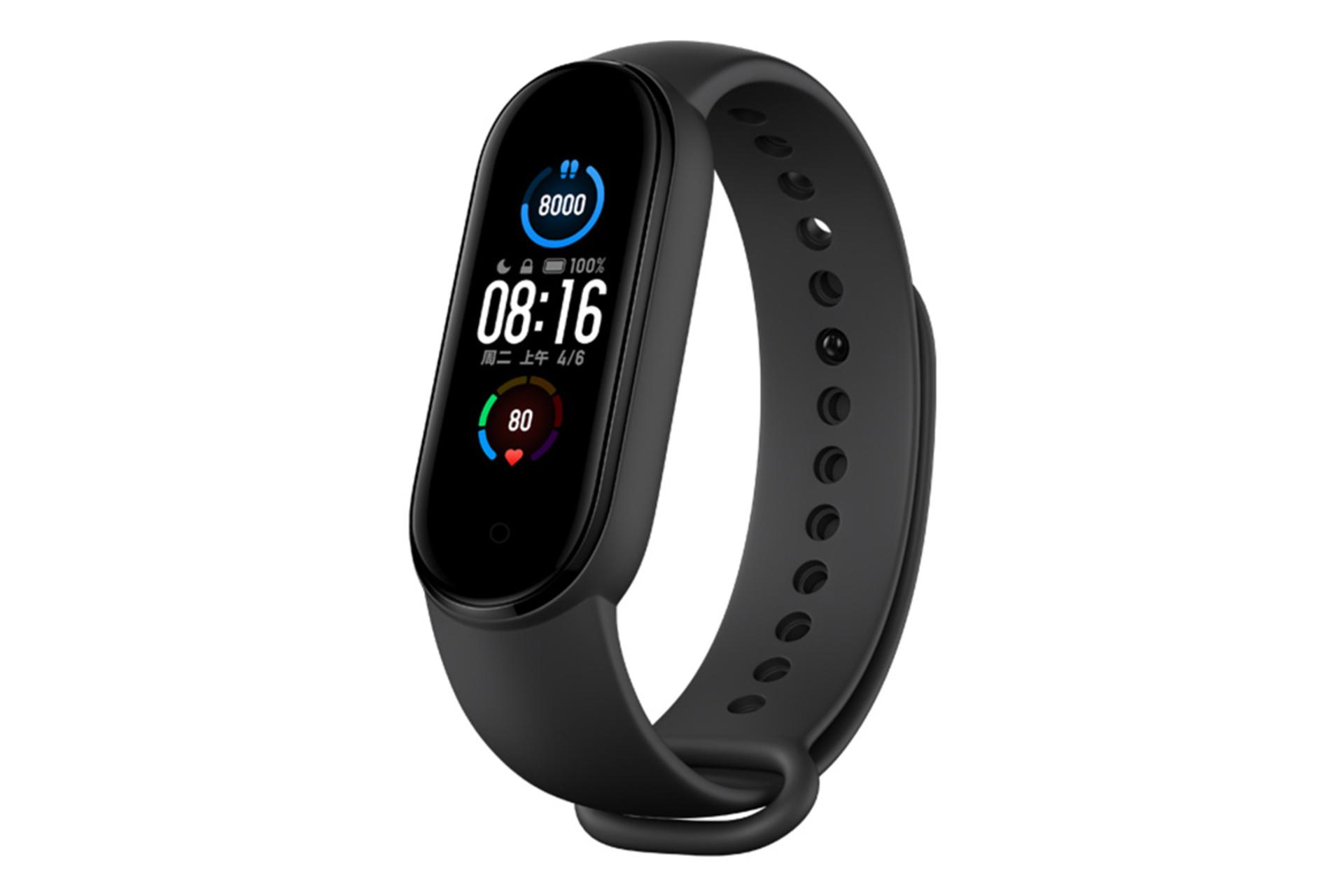 مرجع متخصصين ايران دستبند سلامتي مي بند ۵ شيائومي رنگ مشكي / Xiaomi Mi Band 5 / نماي كنار