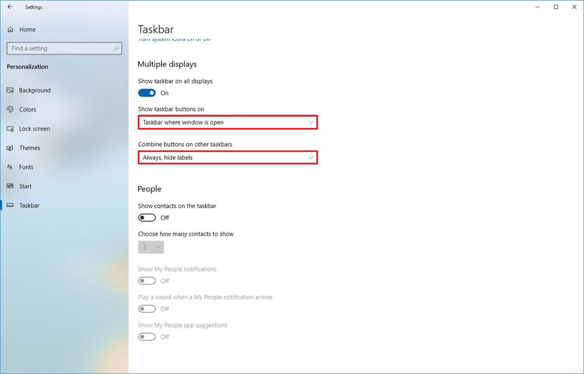 تنظیمات نوار وظیفه Taskbar