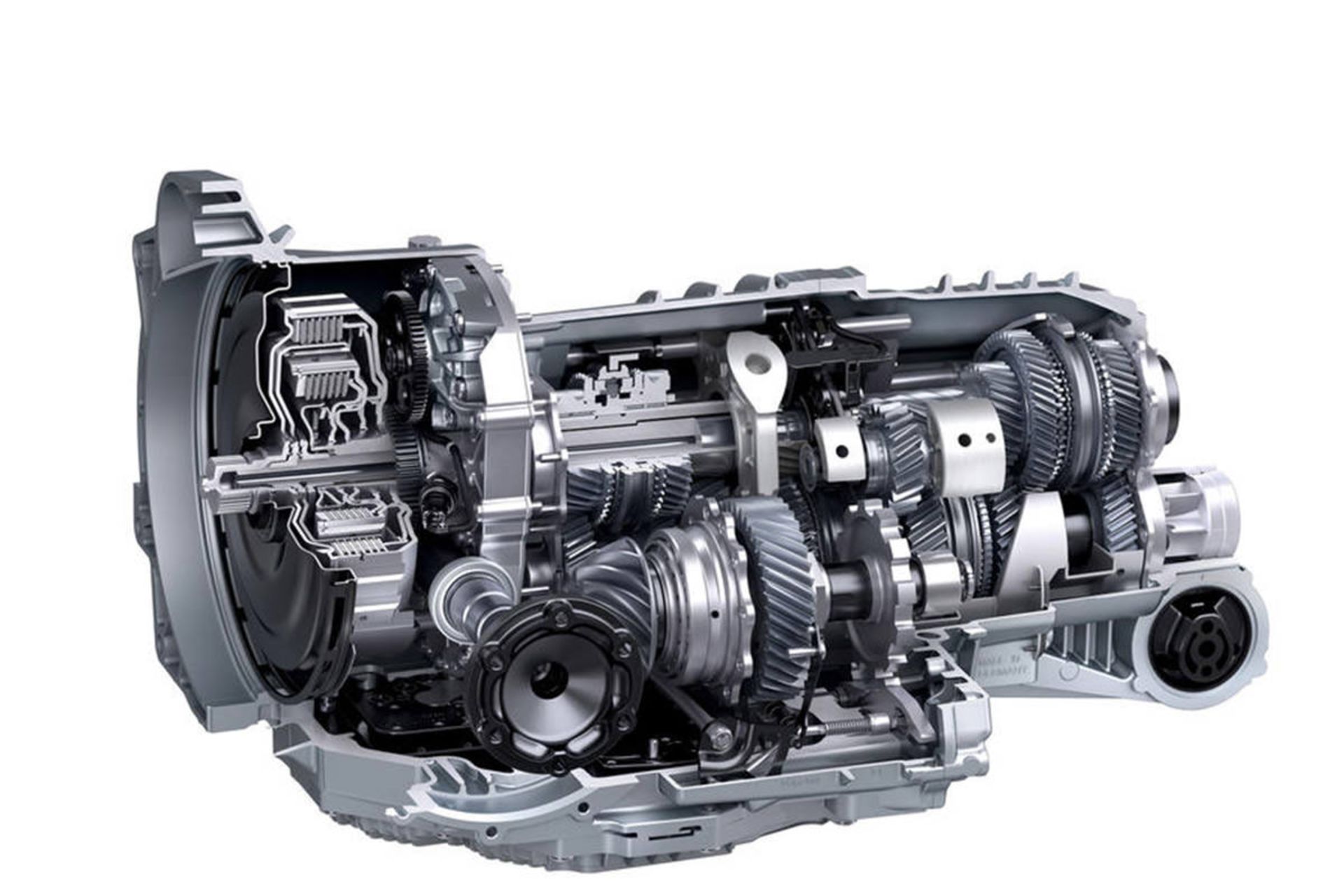 نمای برش خورده از جعبه دنده خودکار دوکلاچه / dual clutch transmission خودرو 