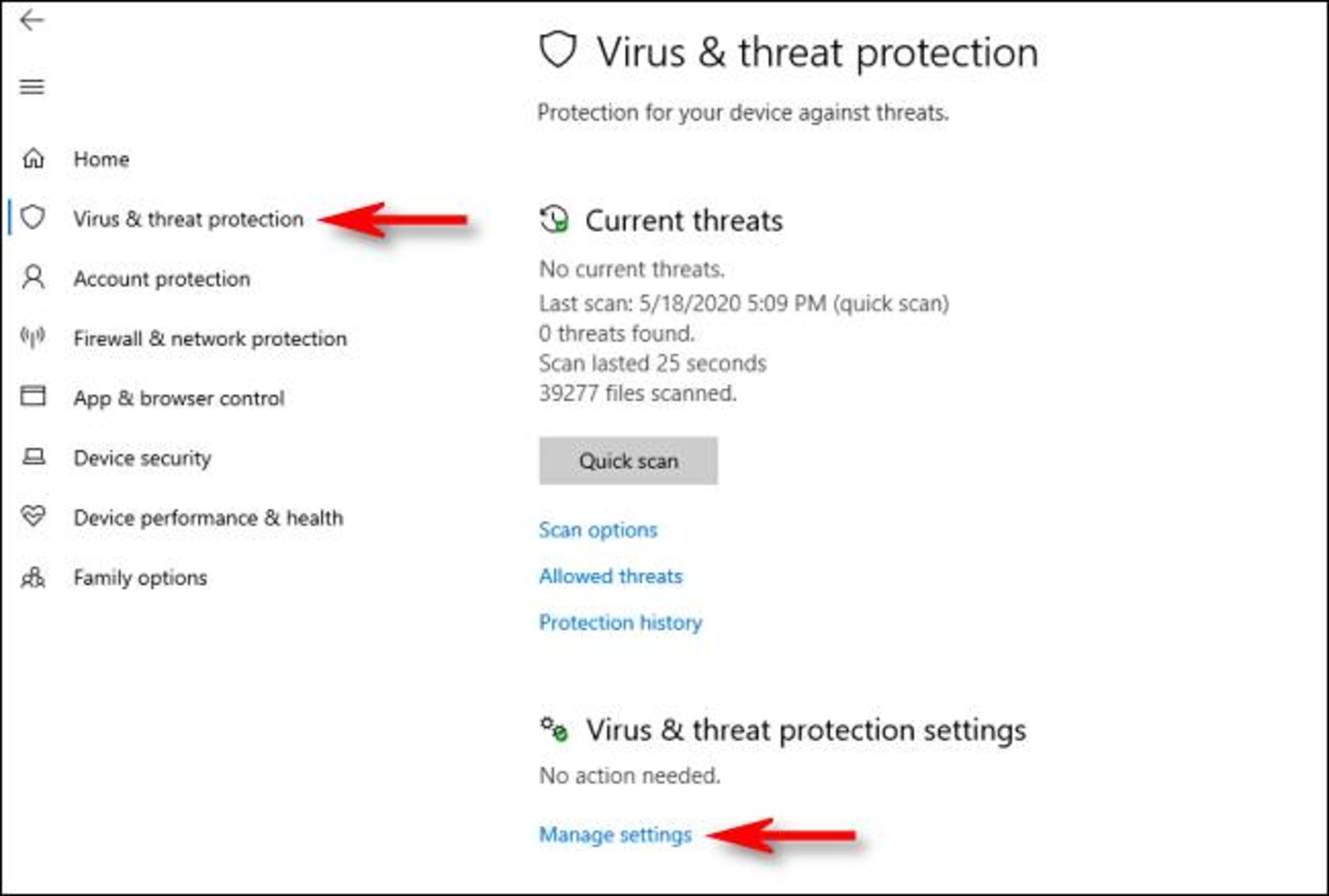 تنظیمات بخش آنتی ویروس برای مجزا کردن فایل ها از اسکن ویندوز دیفندر