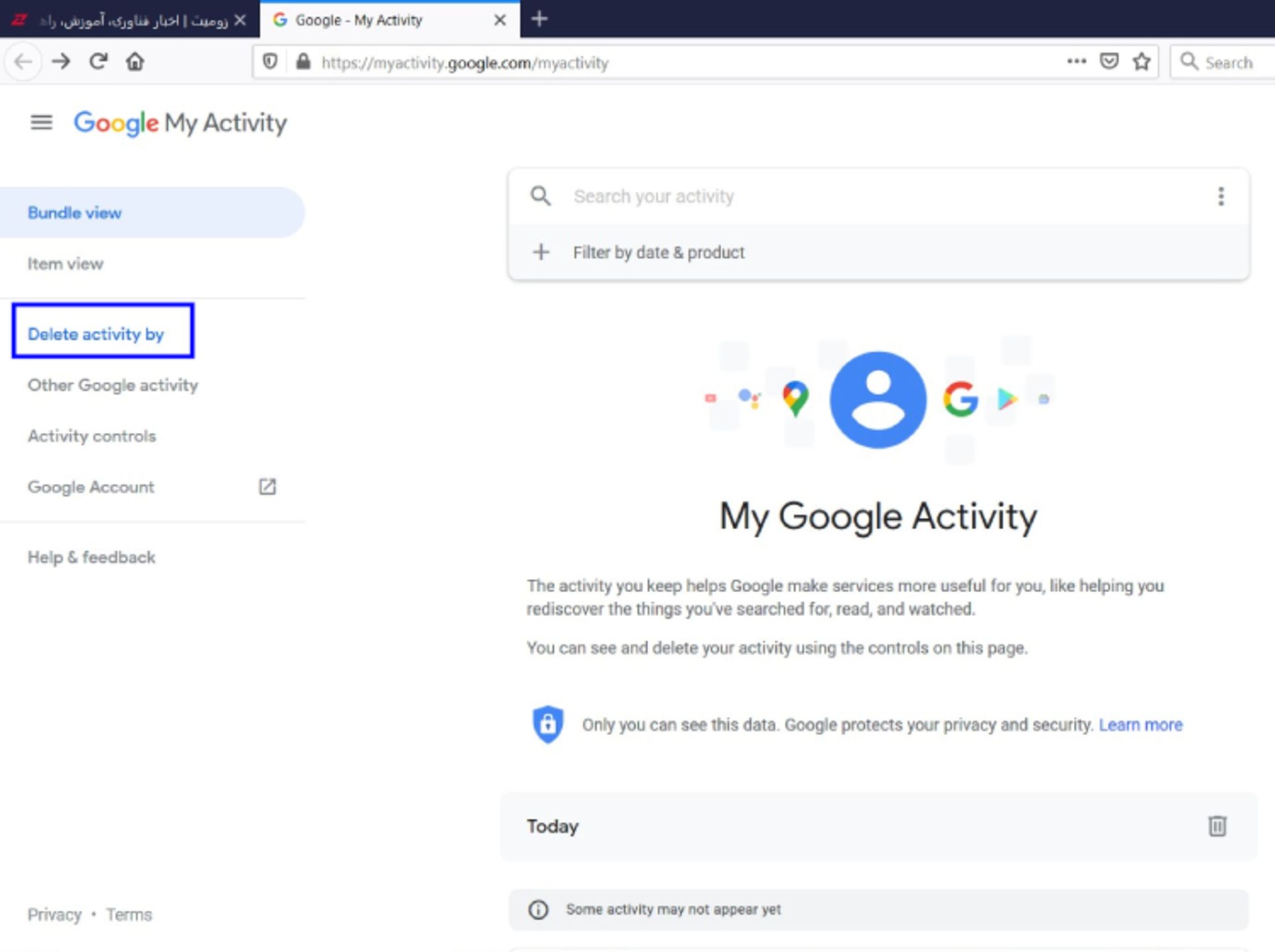 اسکرین شات از صفحه گوگل اسیستنت برای پاک کردن تاریخچه های صوتی