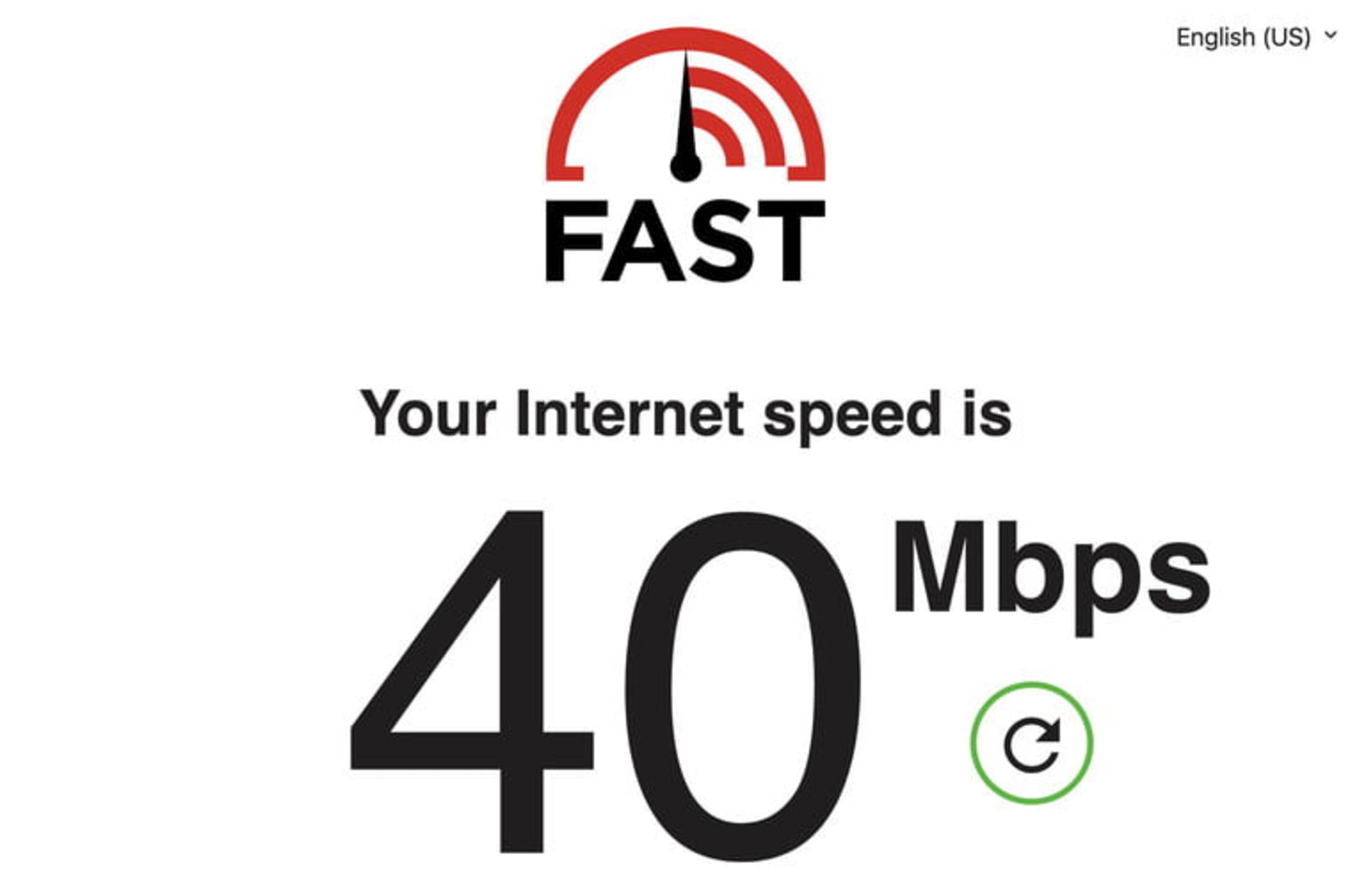 تصویری از منوی fast.com برای تست سرعت اینترنت