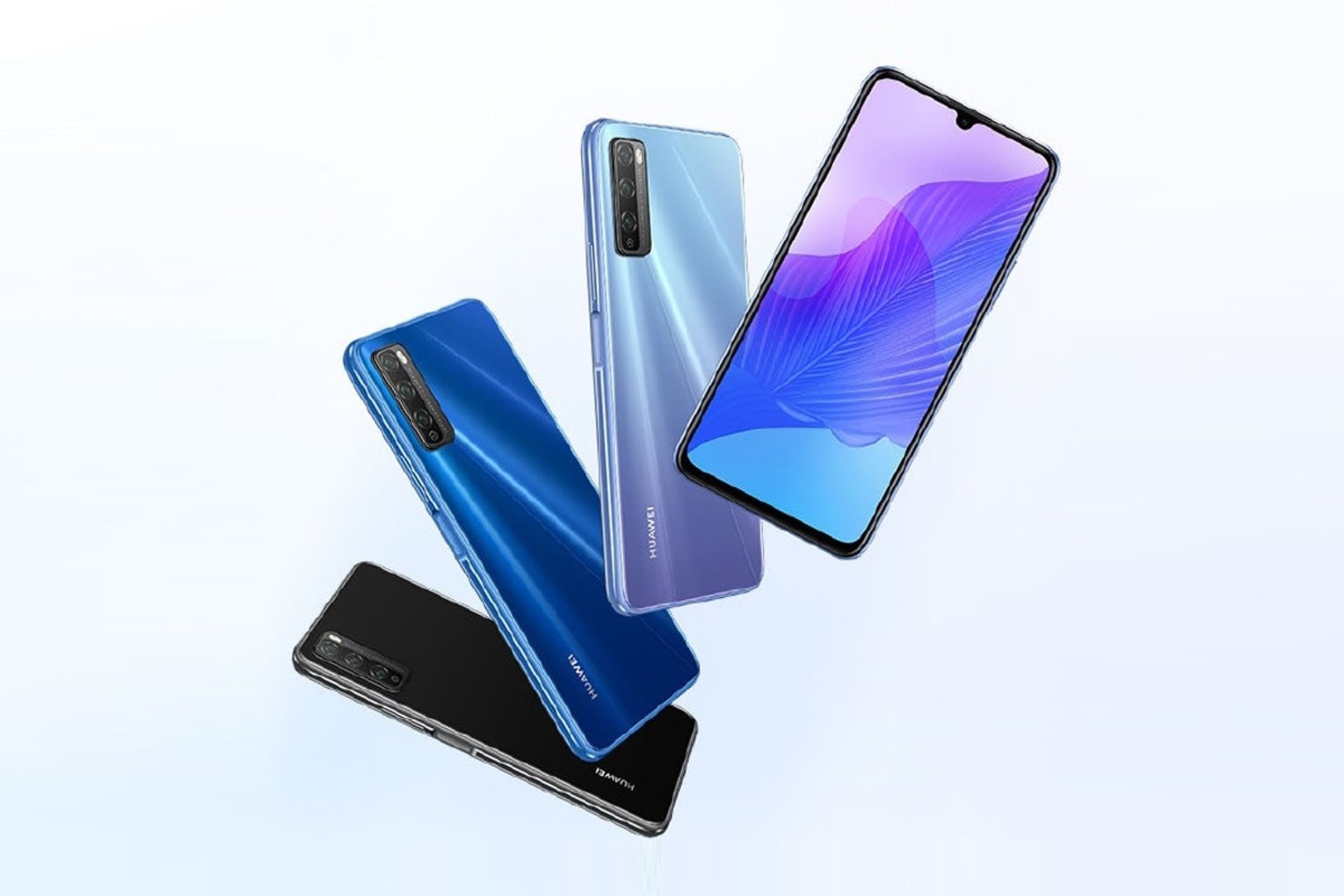 رنگ بندی انجوی 20 پرو مشکی و آبی و نقره ای نمای جلو ناچ قطره ای