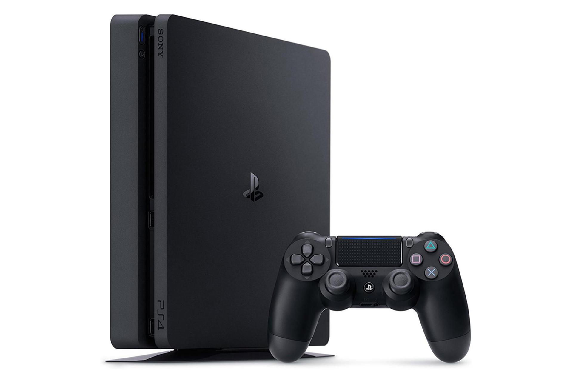 مرجع متخصصين ايران نماي نيمرخ كنسول پلي استيشن ۴ اسليم رنگ مشكي به همراه دسته / Sony Playstation 4 Slim