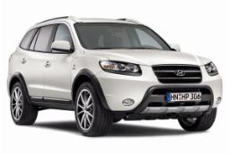 نمای نیم رخ چپ خودرو هیوندای سانتافه ۲۰۱۰ سفید با پس‌ زمینه سفید/ Hyundai Santa Fe 2010