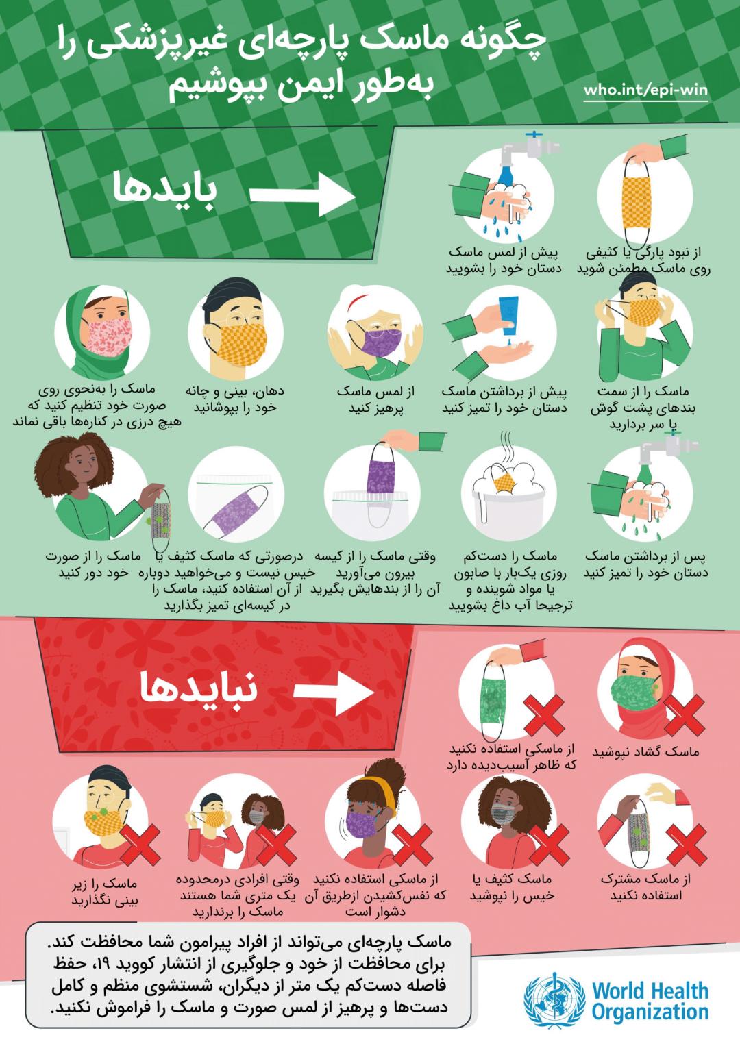 اینفوگرافی: نحوه پوشیدن ماسک پارچه ای غیرپزشکی